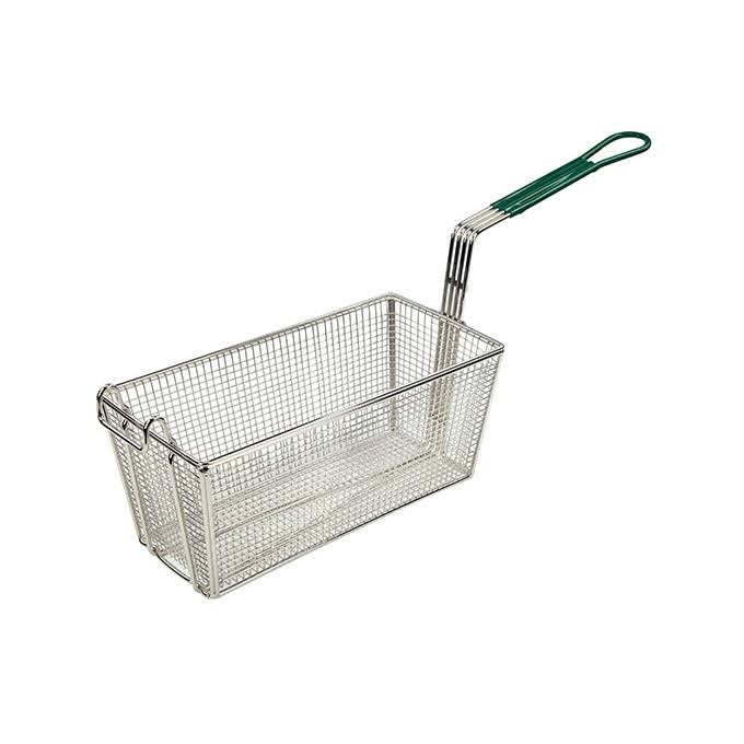 Fry Basket, 13 1/4 inch x 6 1/2 inch x 5 7/8 inch, 10 inch Green Handle,Pack of 6