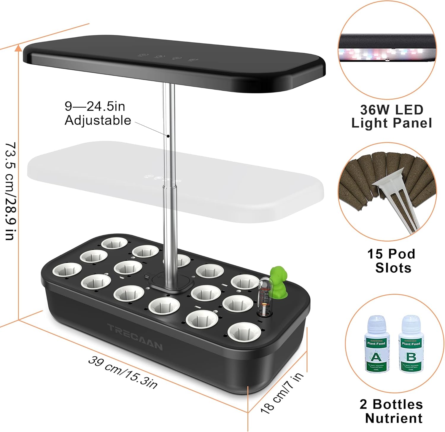 Trecaan Hydroponic Growing System 15 Pods Black Pack of 2