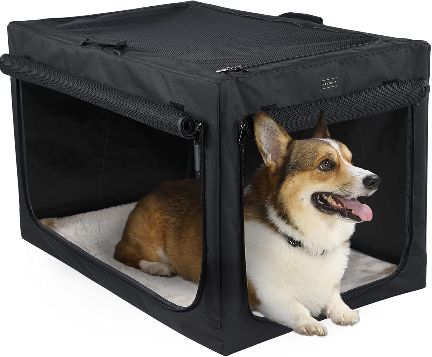 Petsfit Portable Soft Dog Crate Travel Dog Crate for Small to Medium Dog Soft Sided Pet Crate Black24 x 18
