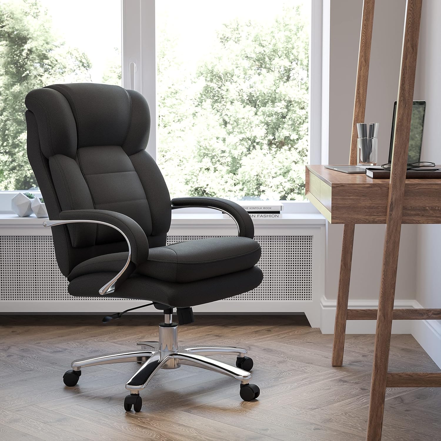 Flash Furniture Big & Tall Office Chair | Black Leather Swivel Executive Desk Chair with Wheels