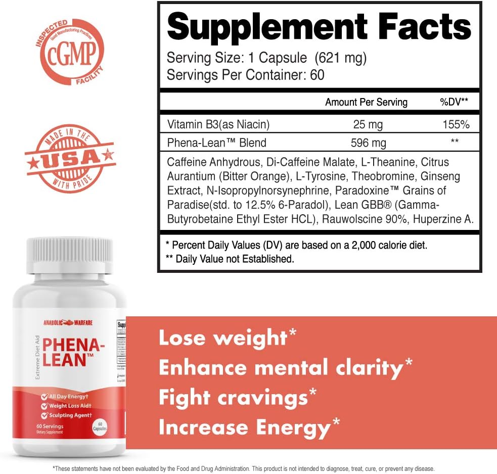 Phena-Lean Premier Supplement from Anabolic Warfare — Thermogenic Diet Pill, Helps Boost Metabolism Pack of 2