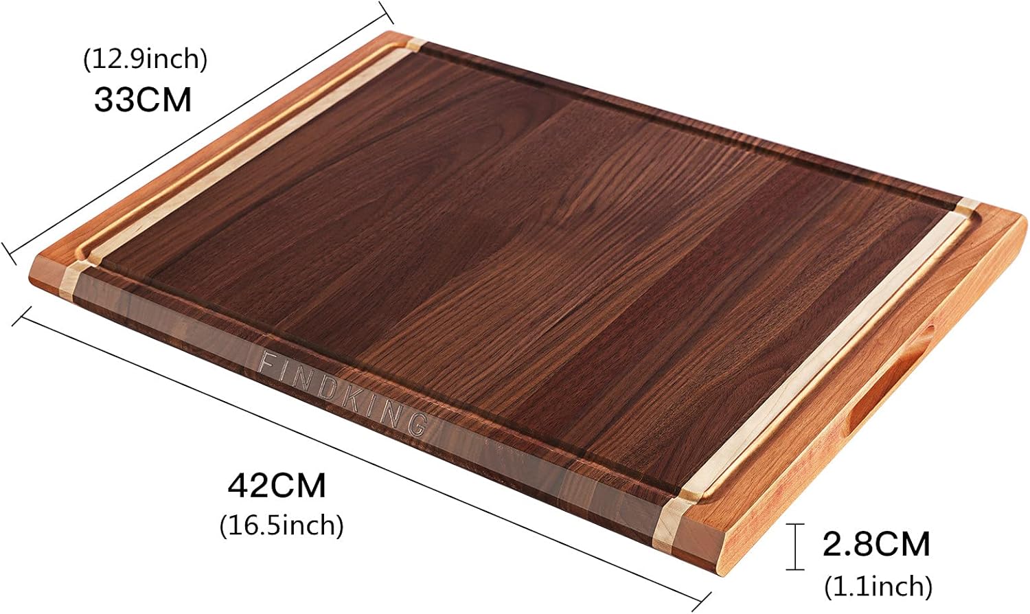 FINDKING Walnut Wooden Cutting Board , Large Thick Chopping Boards with Deep Juice Groove for Kitchen 16.5 x 13 x 1.1
