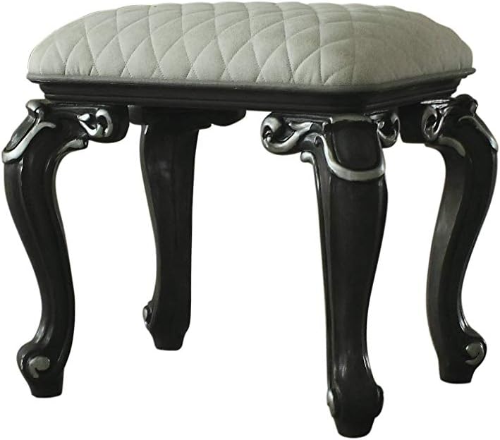 Acme Furniture Delphine Stool, Pearl White and Charcoal