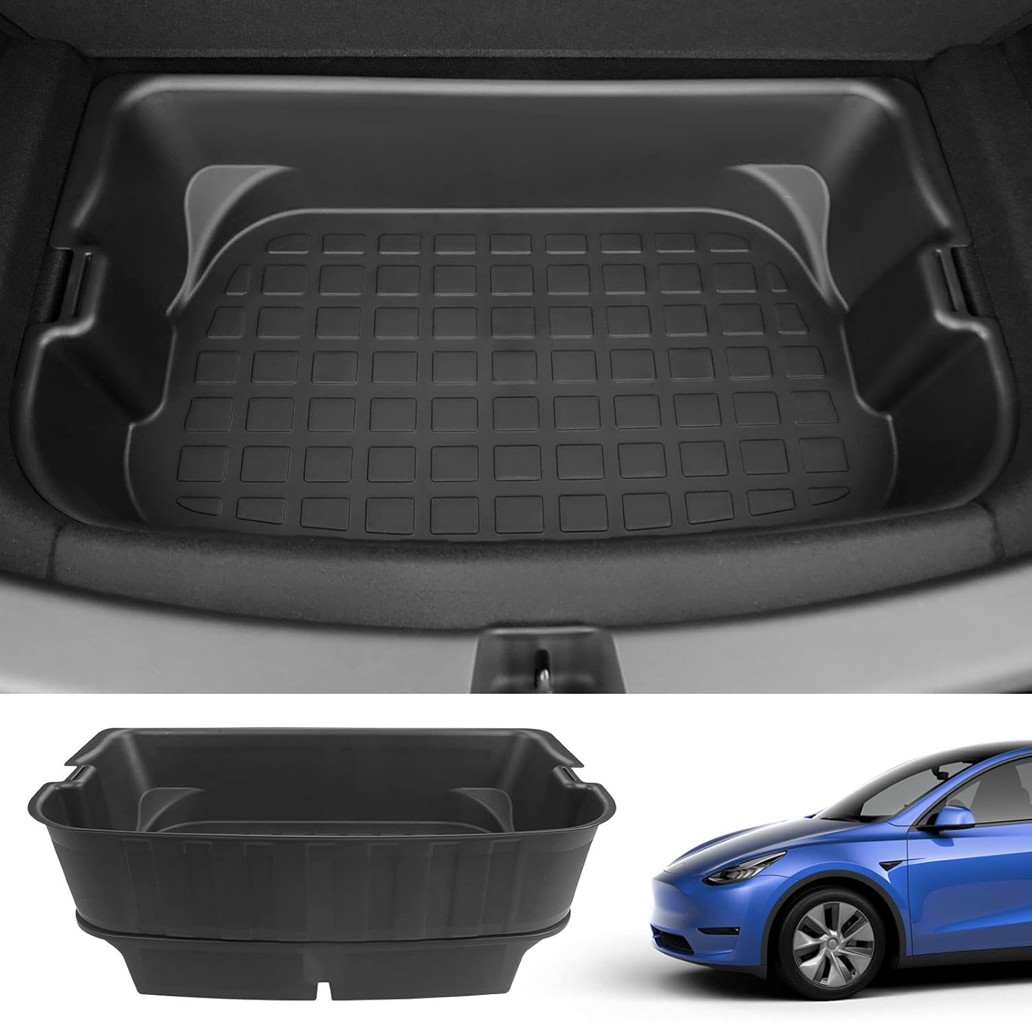powoq Fit Tesla Model Y Storage Box Organizer Tray for 2020 2021 Tesla Model Y Accessories (ABS, Rear Trunk Organizer Tray)