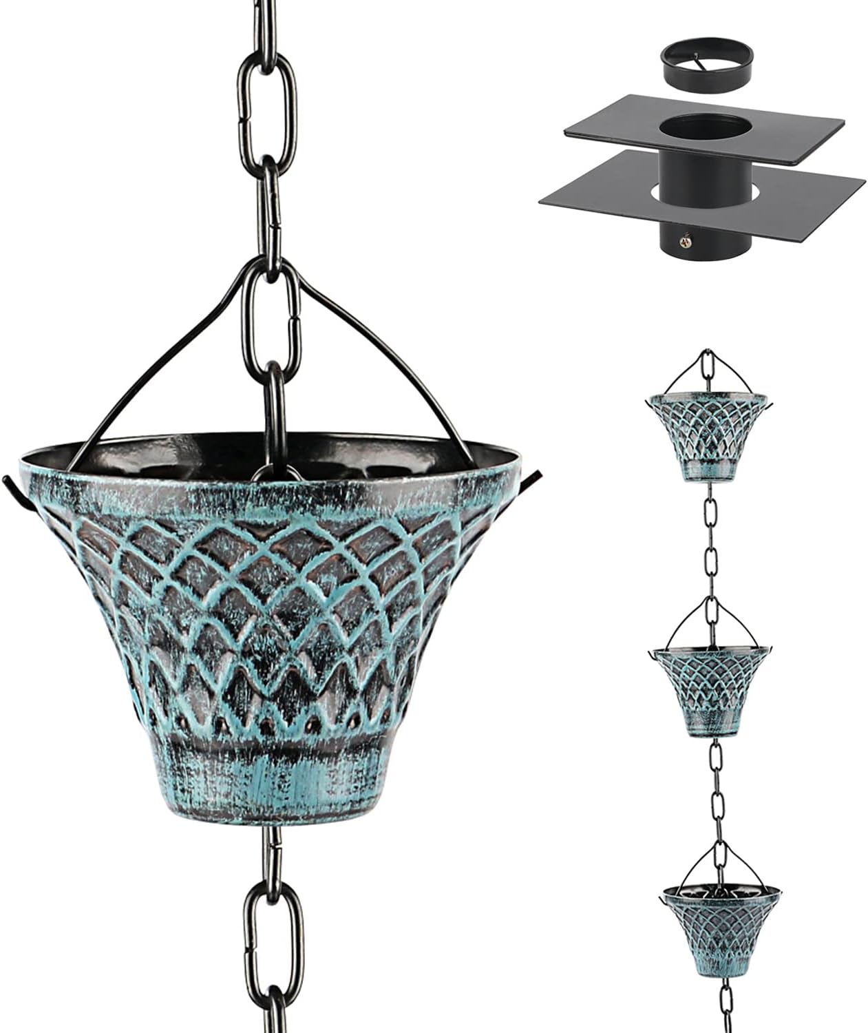 Tfro & Cile Rain Chain Decorative Gutter Downspout Substitution Garden Iron Blue Gird Diverter with Adapter - 8 1/2 FT Length Pack of 2