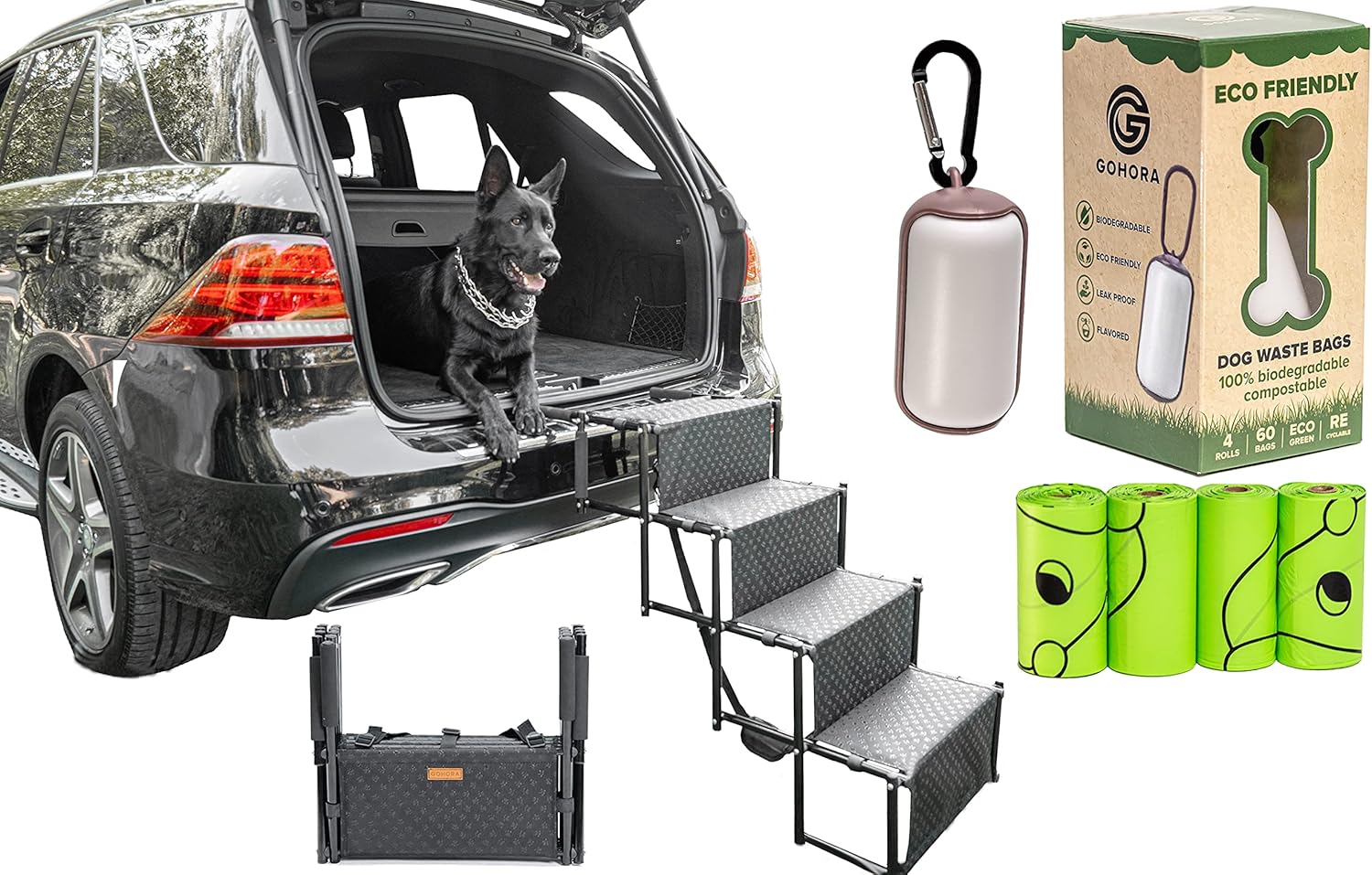 GOHORA Portable Dog Steps for Cars and SUV - High Folding pet Steps - Metal Dog car ramp for Pickup Truck, RV, Tall Beds - Non-Slip Surface & Lightweight Max 150 lbs Pack of 2