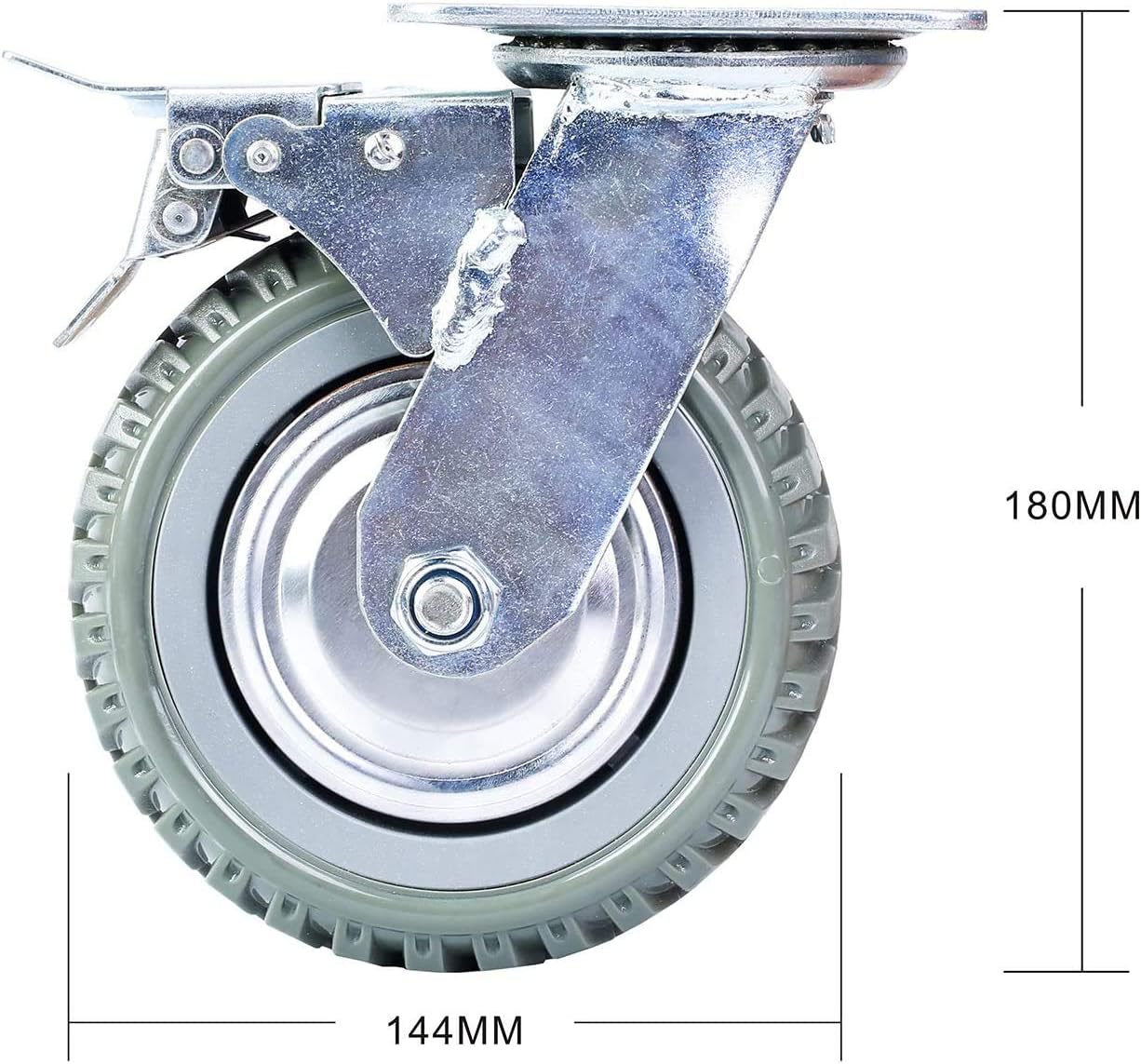 Nisorpa 4 Pack Heavy Duty Plate Casters Set 6 inch Swivel Rubber Wheel with Brake Anti-Skid 360 Degree Ball Bearing Pneumatic Castor Wheels-2PCS with Brake -2PCS Without Brake)