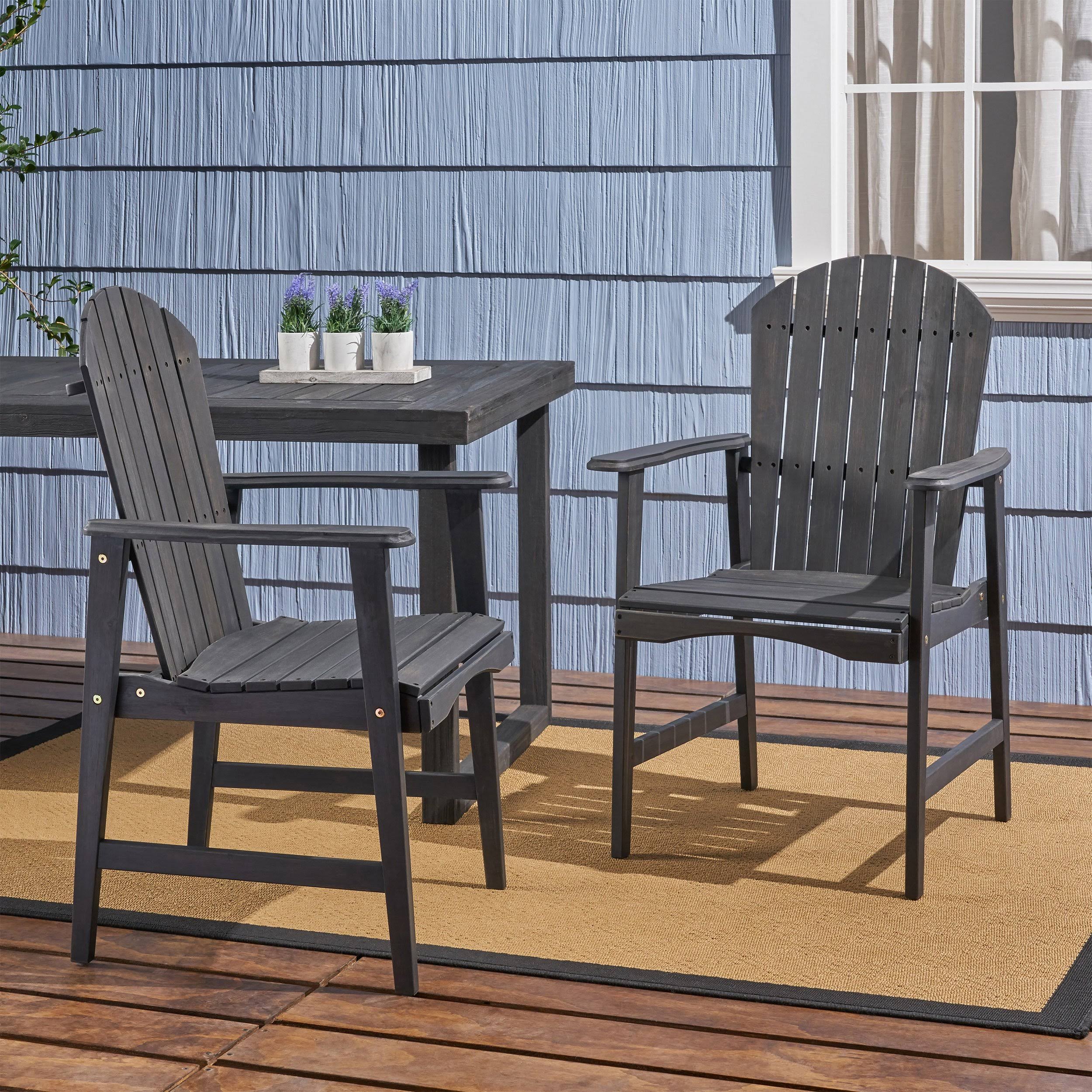 Easter Outdoor Weather Resistant Acacia Wood Adirondack Dining Chairs (Set of 2) Dark Gray