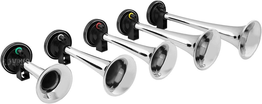 Vixen Horns Loud 5/Five Trumpet La Cucaracha Musical/Music Sound Air Horn with Compressor Full Complete System/Kit Chrome 12V VXH6803C Pack of 2