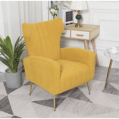 Phillis Tufted Wingback Chair Mercer41 Fabric: Mustard Velvet