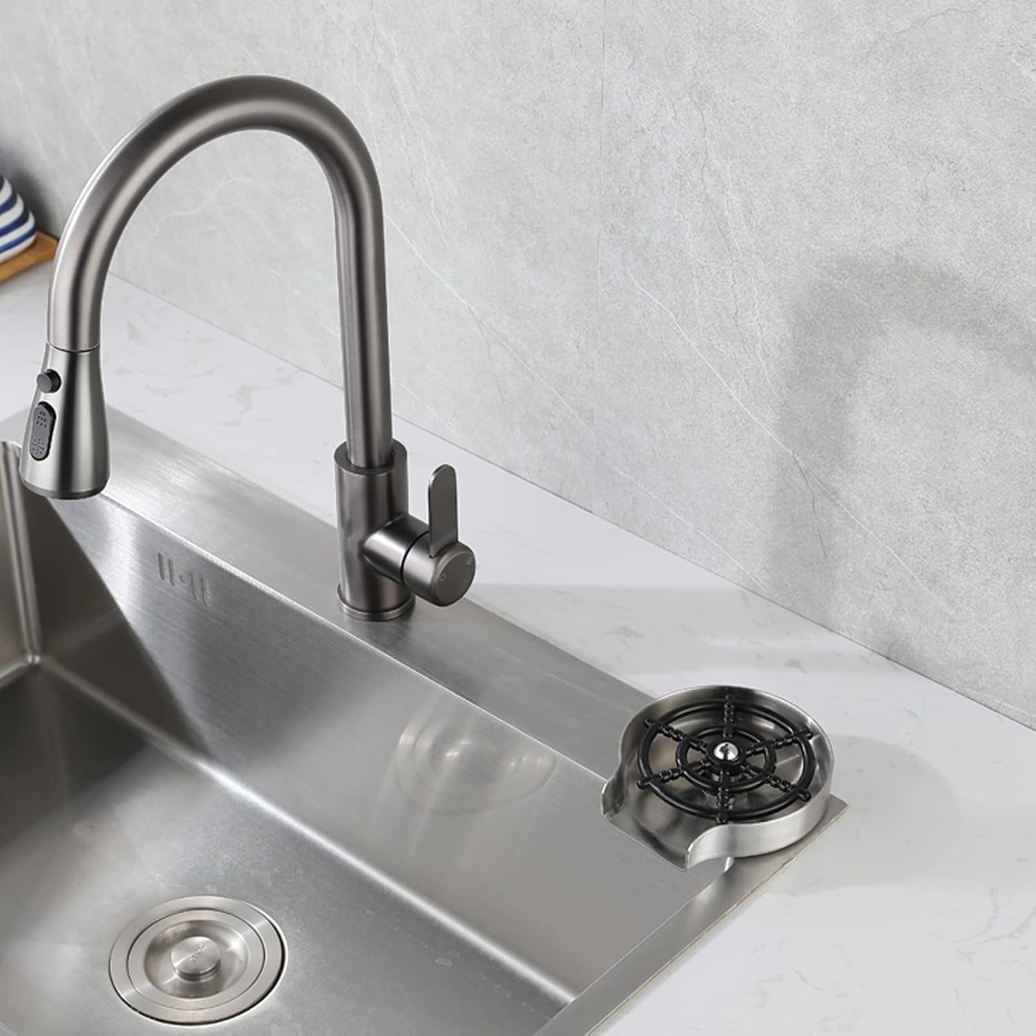 LYUANEC Glass Rinser for Kitchen Sink, Stainless Steel Cup Washer for Sink, Kitchen Sink Accessories, Bottle Washer, Cup Washer with American 3/8 T Adapter and Water Pipe