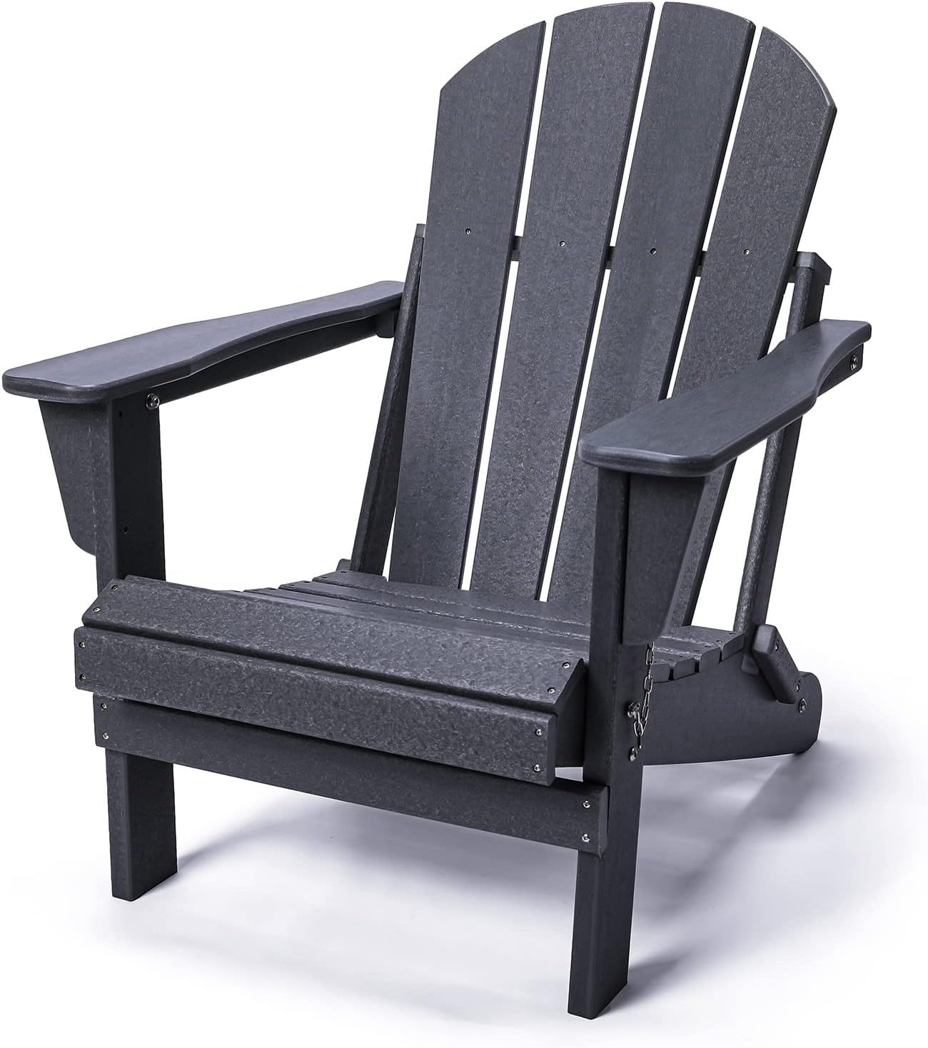 POLYDUN Folding Adirondack Chair, HDPE Outdoor Weather Resistant Plastic Lounge Beach Chairs for Pool Patio Deck Garden, Backyard and Lawn Furniture(Weathered Wood)