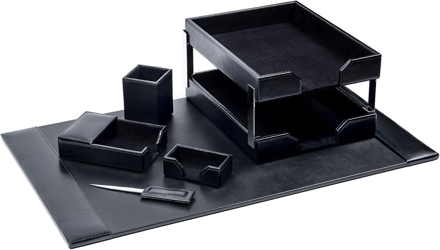 Dacasso Bonded Leather Desk Set, 8pcs, Black