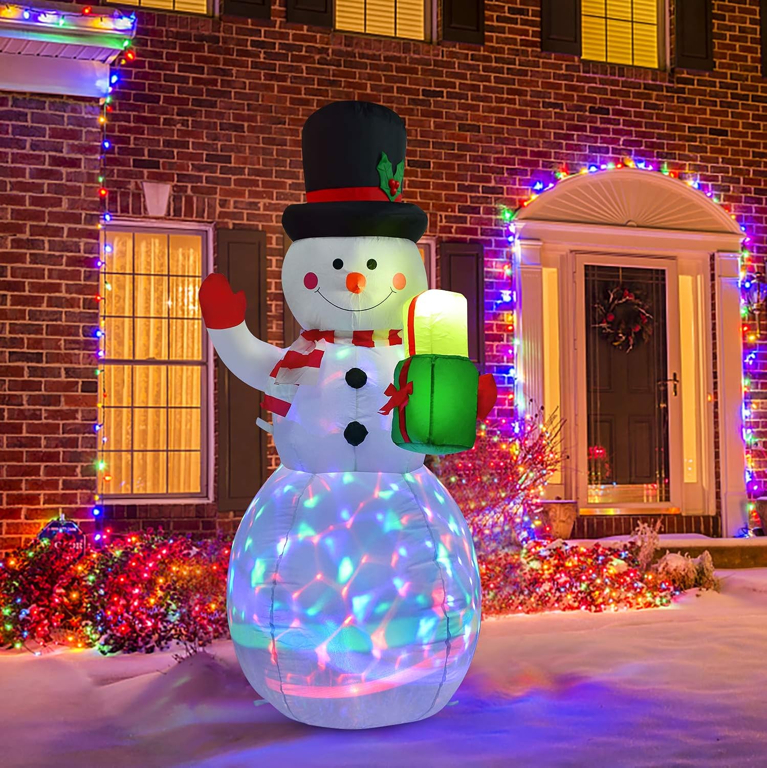 Doingart Lighted Inflatable Snowman Christmas Decoration - 5 Feet Blow Up Snowman with Colorful Rotating Built-in LED Lights for Christmas Party Yard Garden Decoration Pack of 2