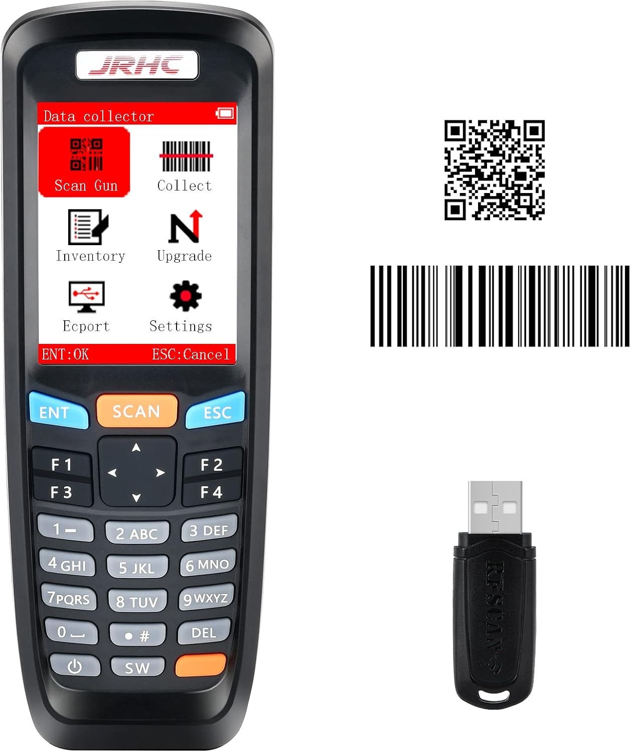 2D Wireless Barcode Scanner JRHC 1D 2D Collector Portable Data Terminal Inventory Devicewith 2.4G Wireless USB Barcode Scanner with 2.8 Inch LCD Screen Pack of 2