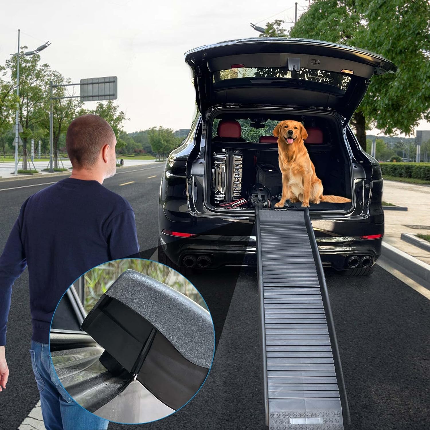Homtronics Folding Pet Ramp, 61 Inch Lightweight Portable Dog and Cat Ramp Great for Cars Trucks and SUVs, Dog Ramp for Large Dogs with Non-Skid Surface, Suitable for Large Medium Small Dogs