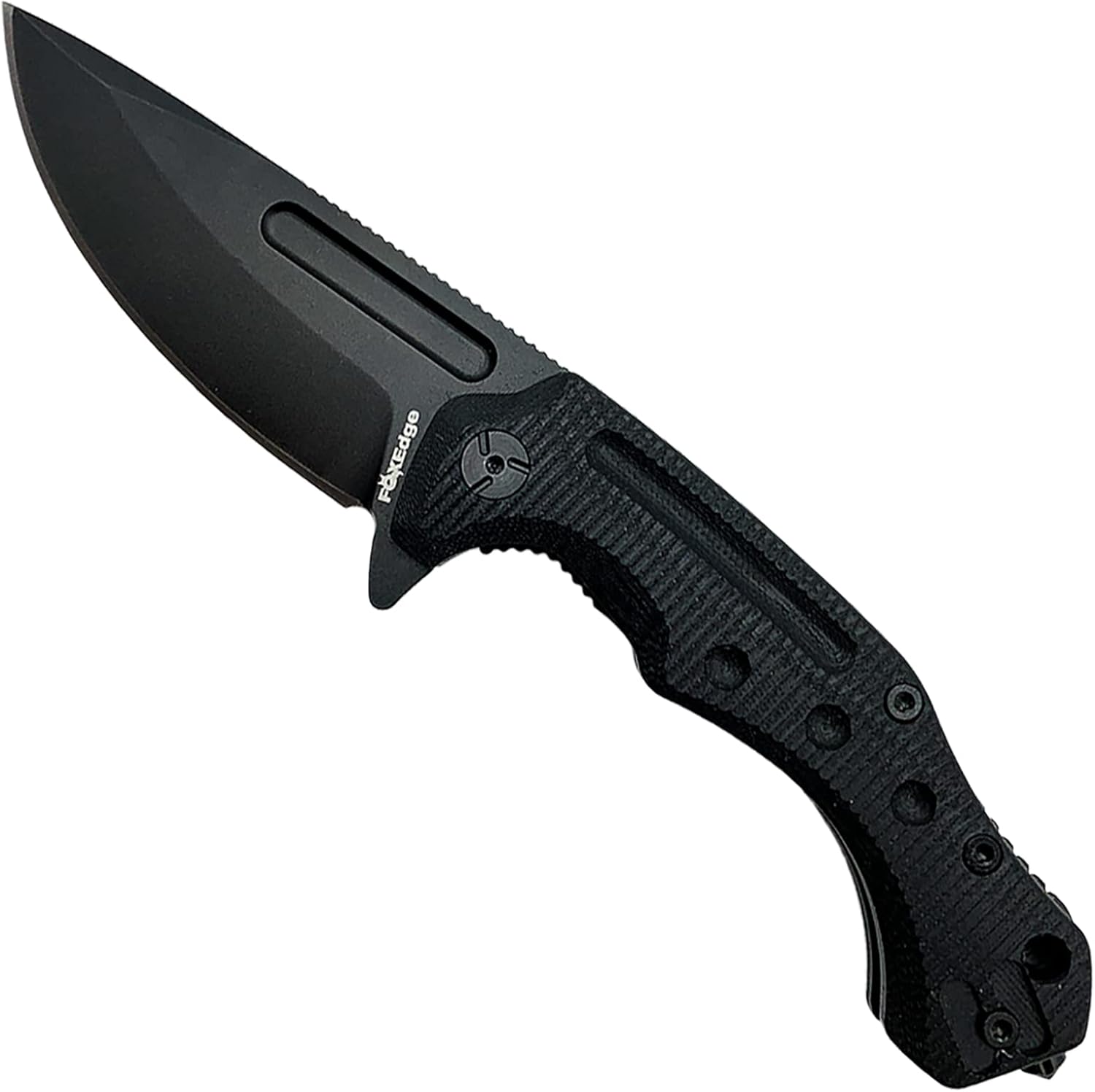 Fox Edge FE520 Folding Knife - 3.74&rdquo; Steel Blade Black Cerakote Finish - Drop Point Flat Grind - Textured G10 Handle - Modern Folding Blade Survival Tactical Knife