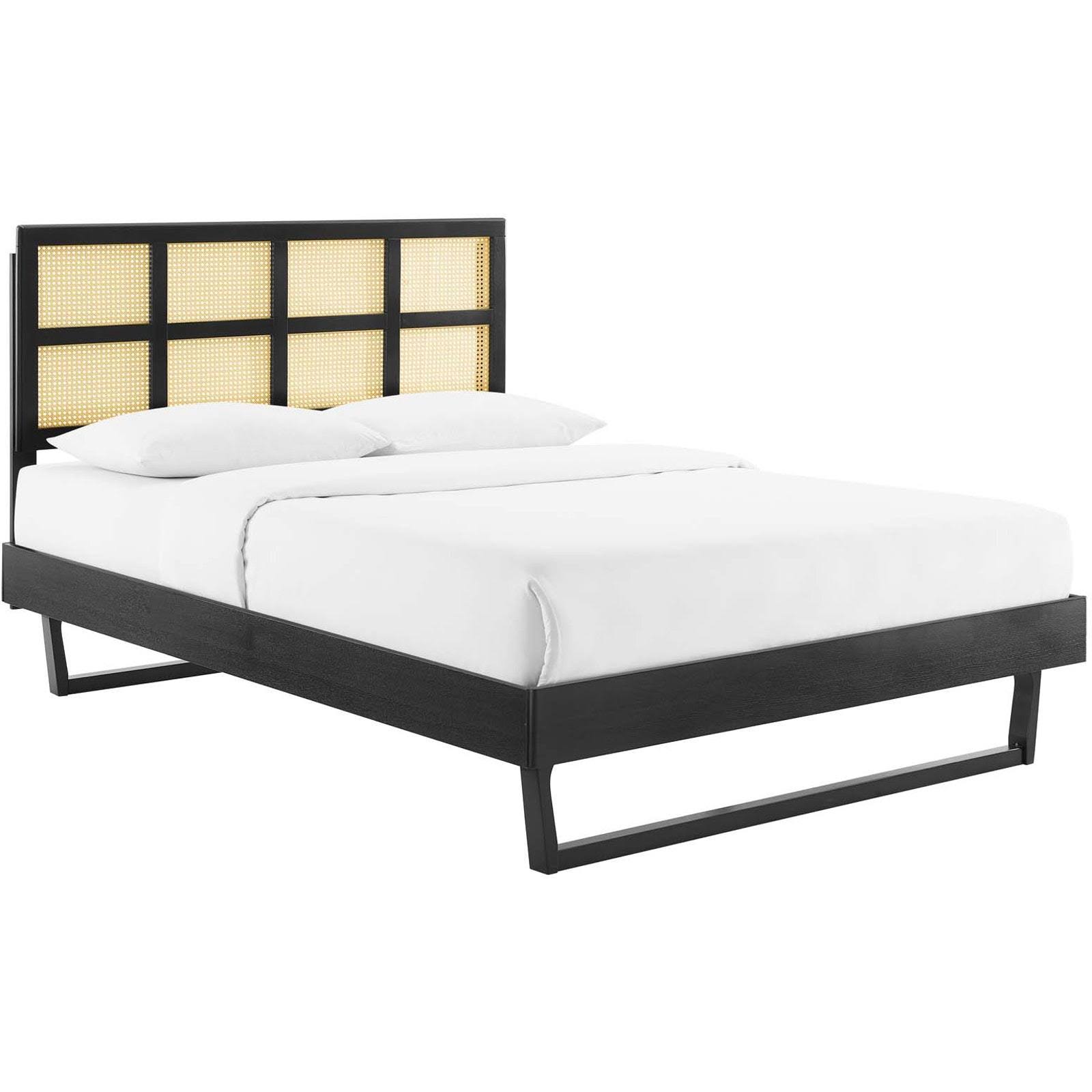Modway MOD-6377-BLK Black Sidney Cane and Wood King Platform Bed with Angular Legs