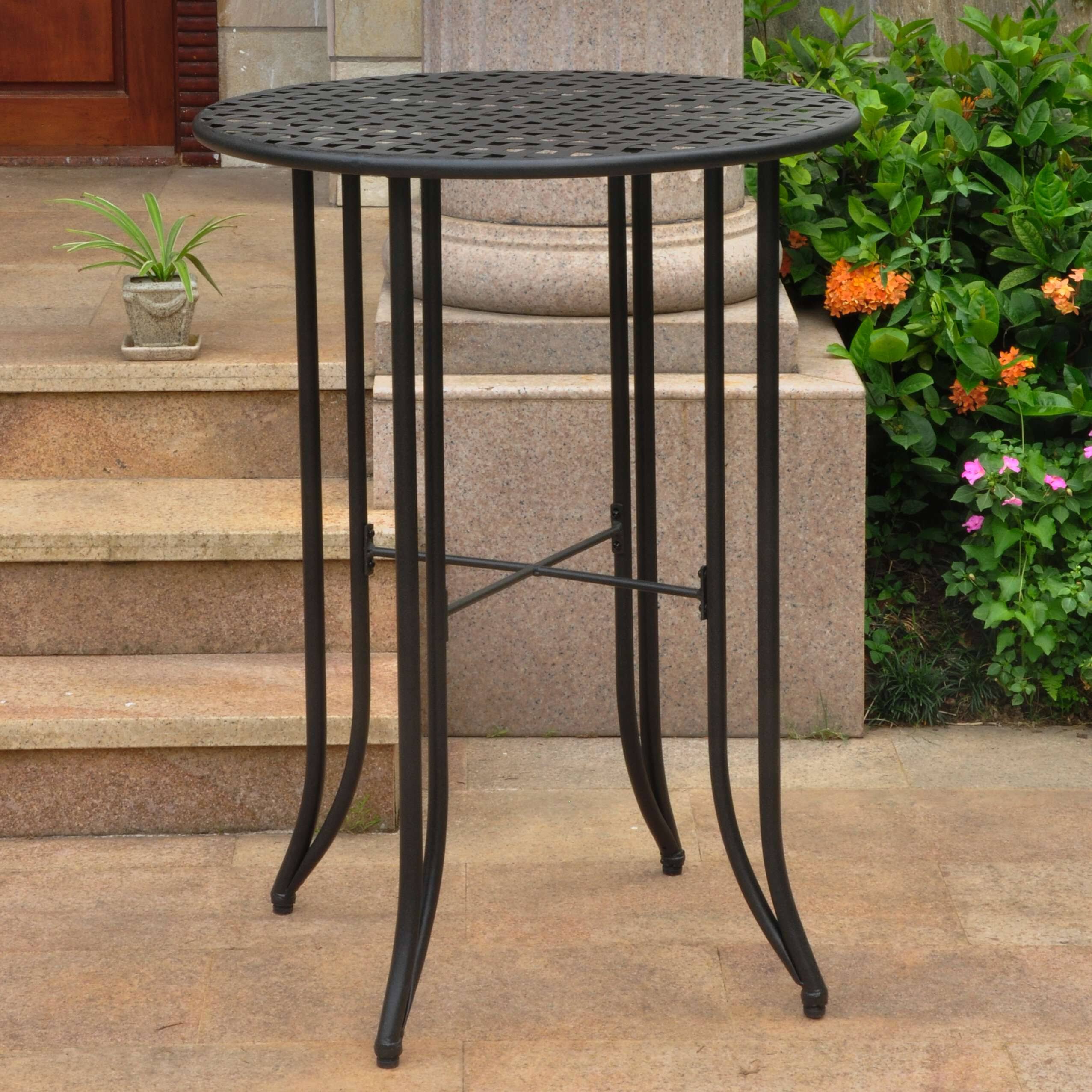 International Caravan Mandalay Bar Height Iron Patio Table, Antique Black