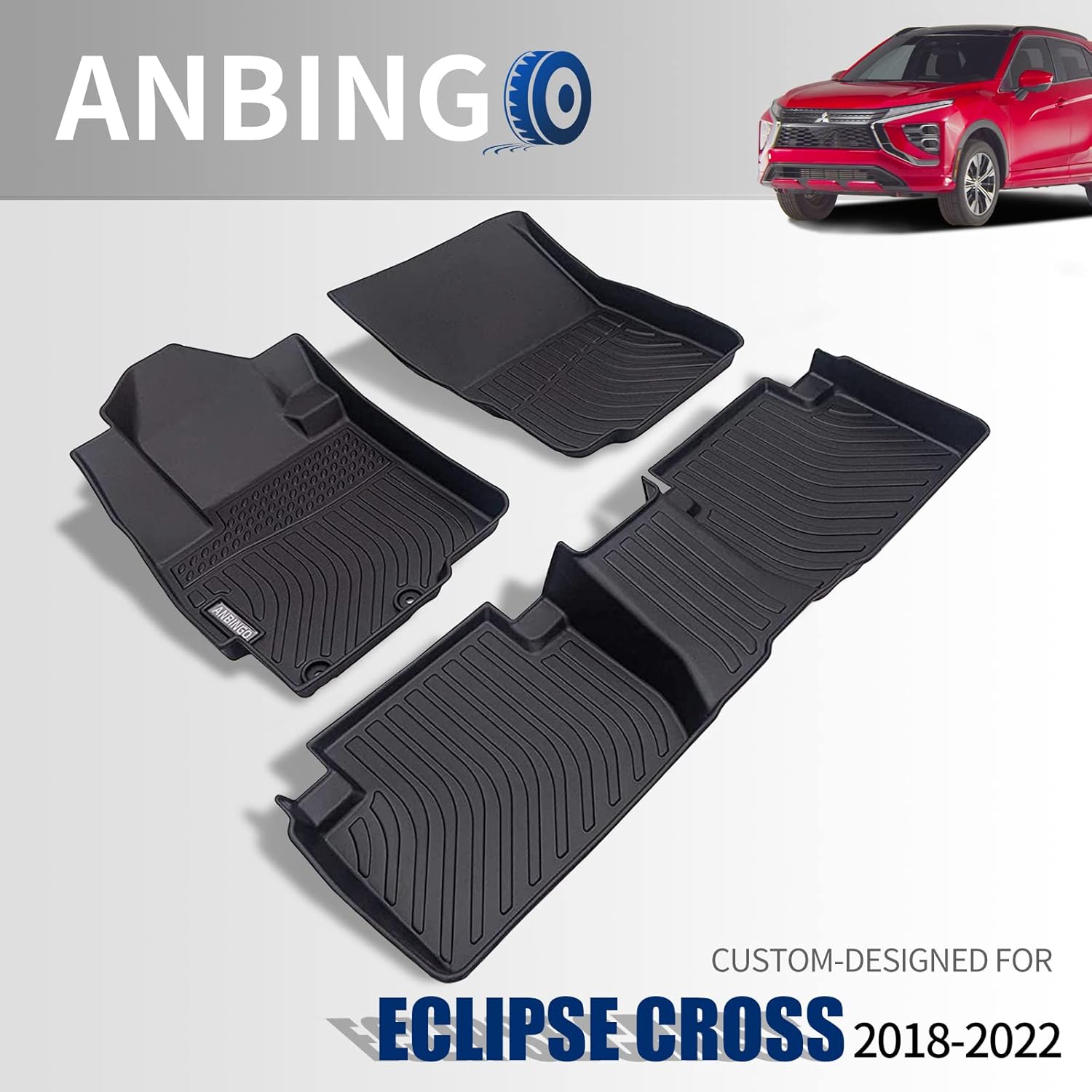 ANBINGO Floor Mats Custom Fit for Mitsubishi Eclipse Cross 2018-2022 Waterproof Car Mats All Weather Guard Odorless TPE Heavy Duty Automotive Floor Liners Front& Rear Row Full Set Black Accessories