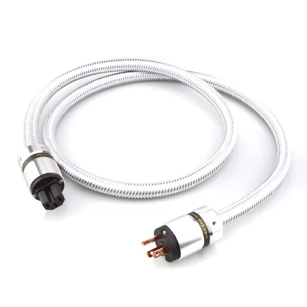 Tertullus HiFi Audiophile AC Power Cable Highend Audio Power Cable 3-Prong 14AWG Audiophile Power Cord 125V 15A Silver Power Cable(1.5M / 4.92FT) Pack of 2