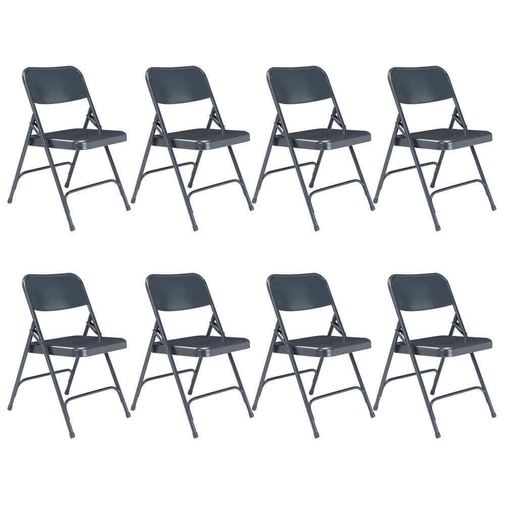 National Public Seating 200 Series Premium All-Steel Double Hinge Folding Chair, Char-Blue (Pack of 8)
