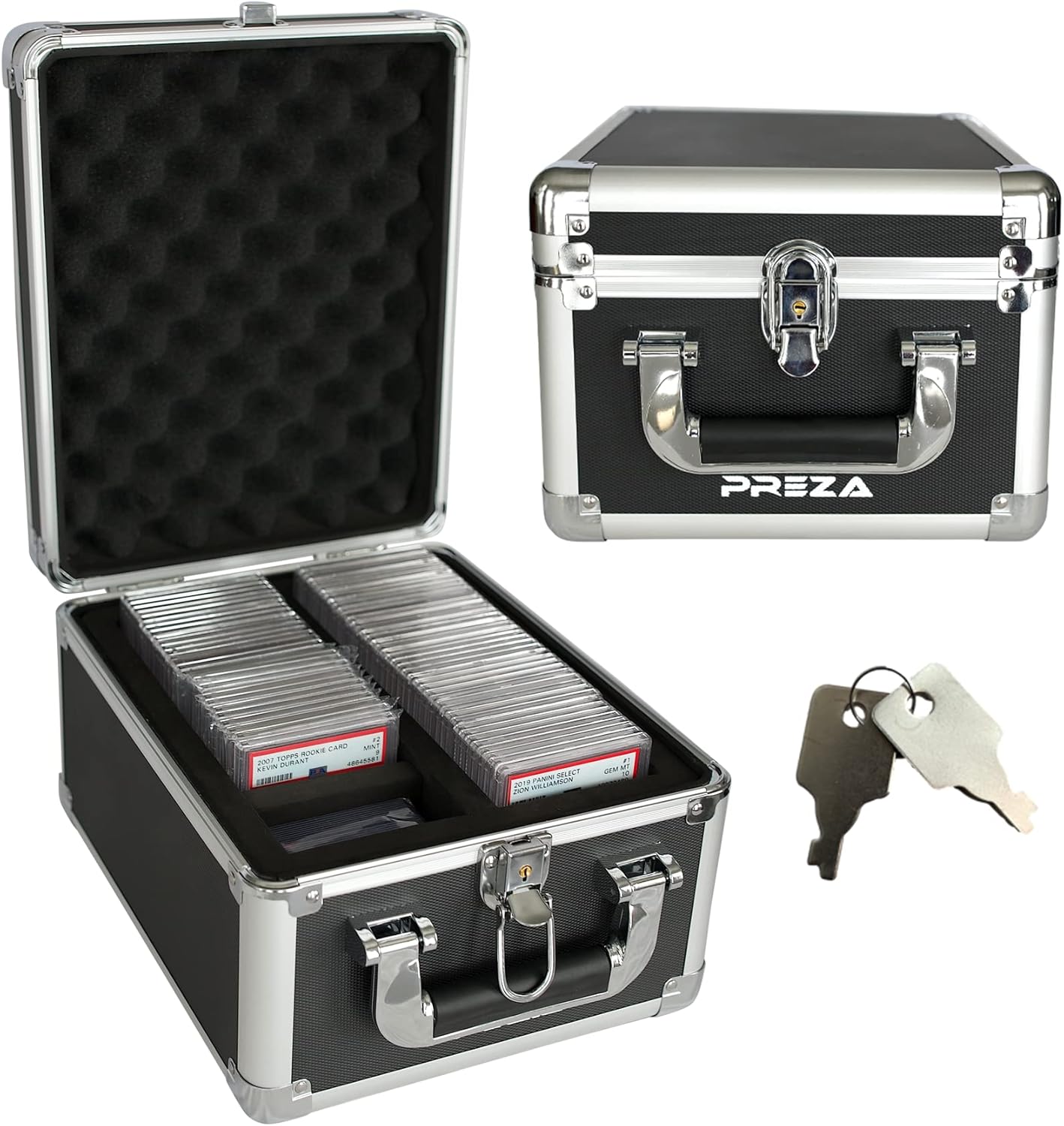 PREZA Trading Card Case - Small and Compact Graded Card Storage Box Display for Sports Card Collection Compatible with PSA and BGS (Silver) Pack of 2