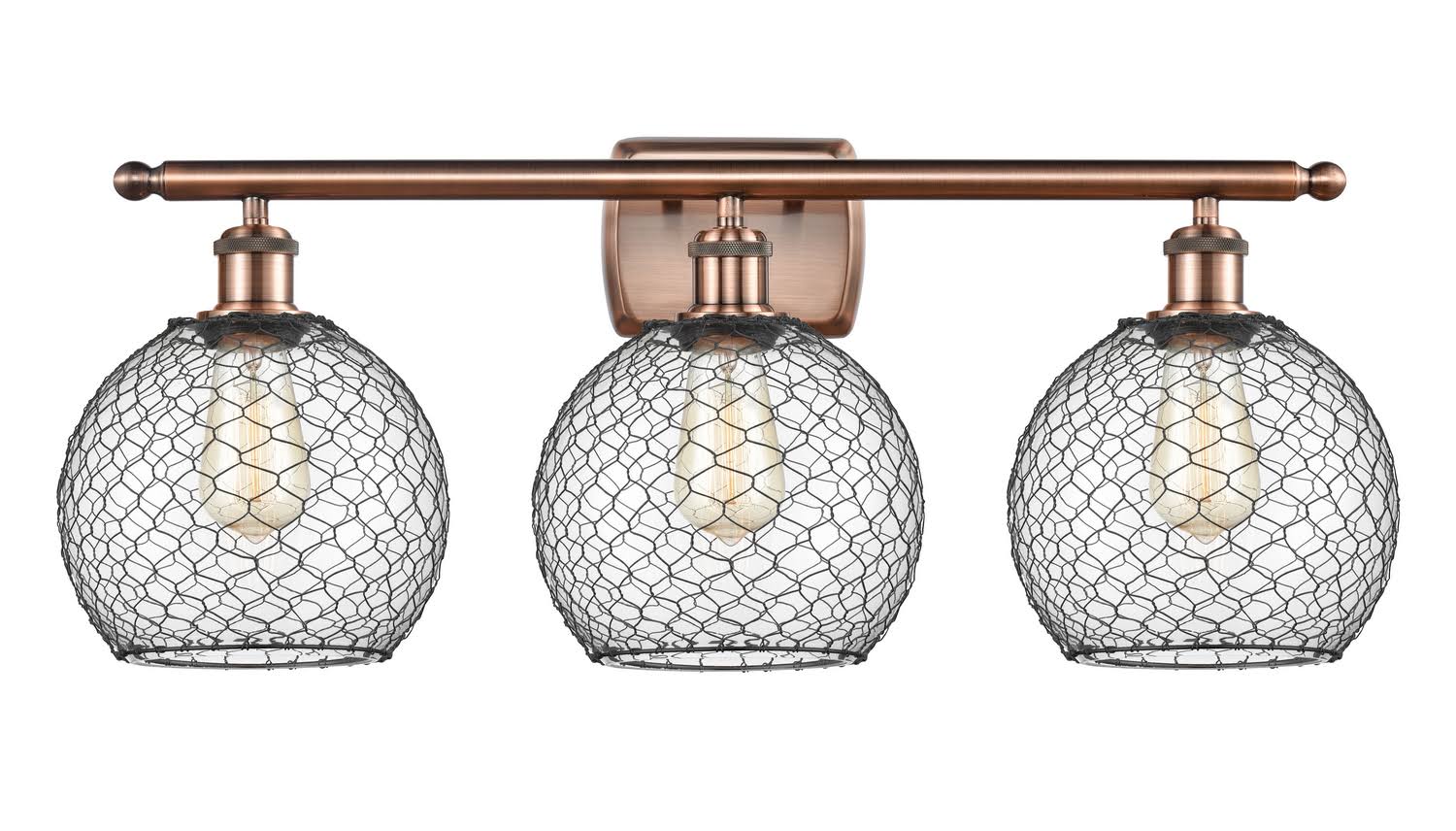 Innovations 516-3w-ac-g122-8cbk Antique Copper Farmhouse Chicken Wire 3 Light Bath Vanity Light