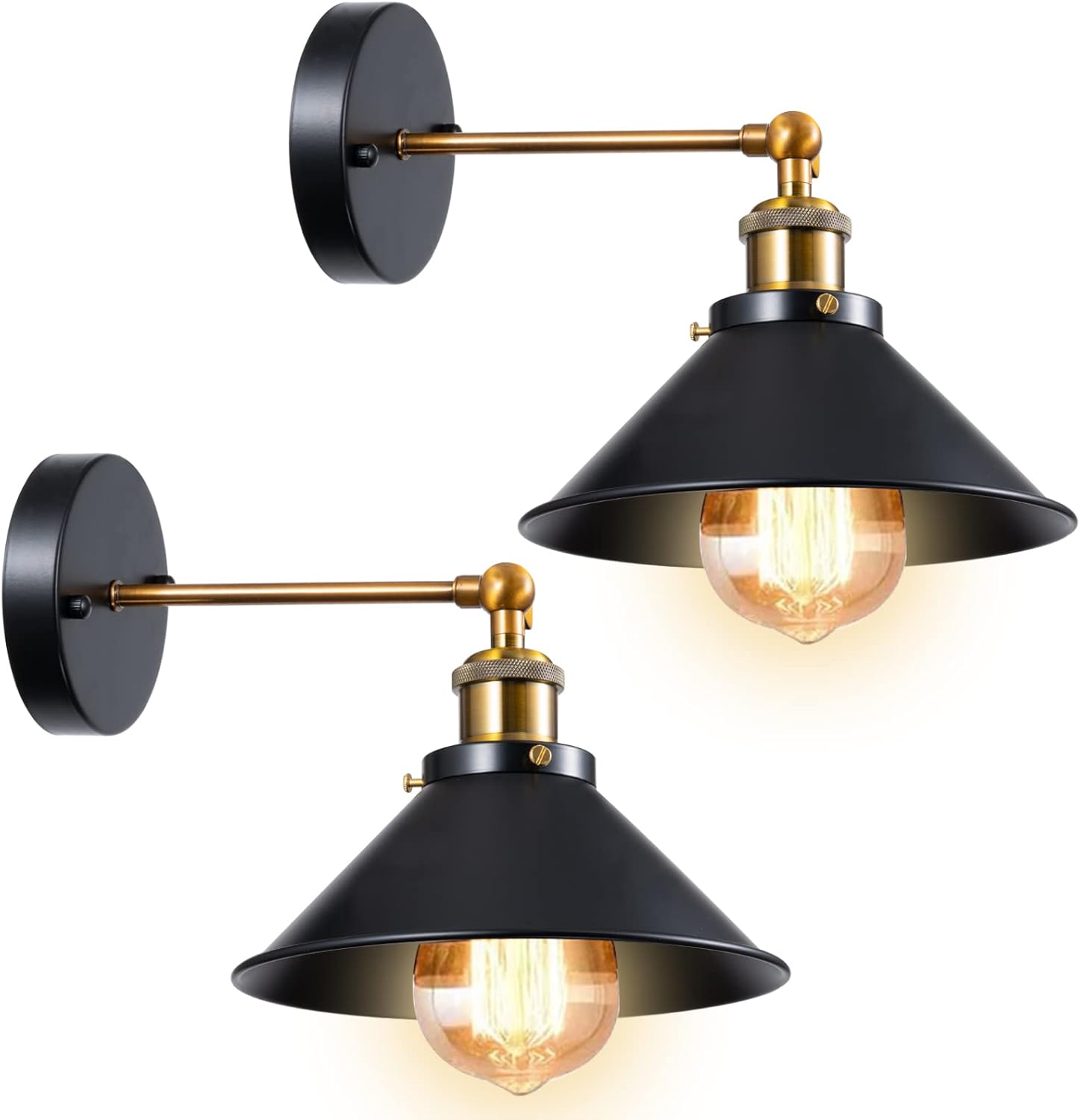 AryaElla Antique Black Wall Sconces 2 Pack, Industrial Wall Lamp Gallery Lighting, Vintage Style 240 Degree Adjustable Edison Wall Light Fixtures for Restaurants Galleries Kitchen Farmhouse Bedroom