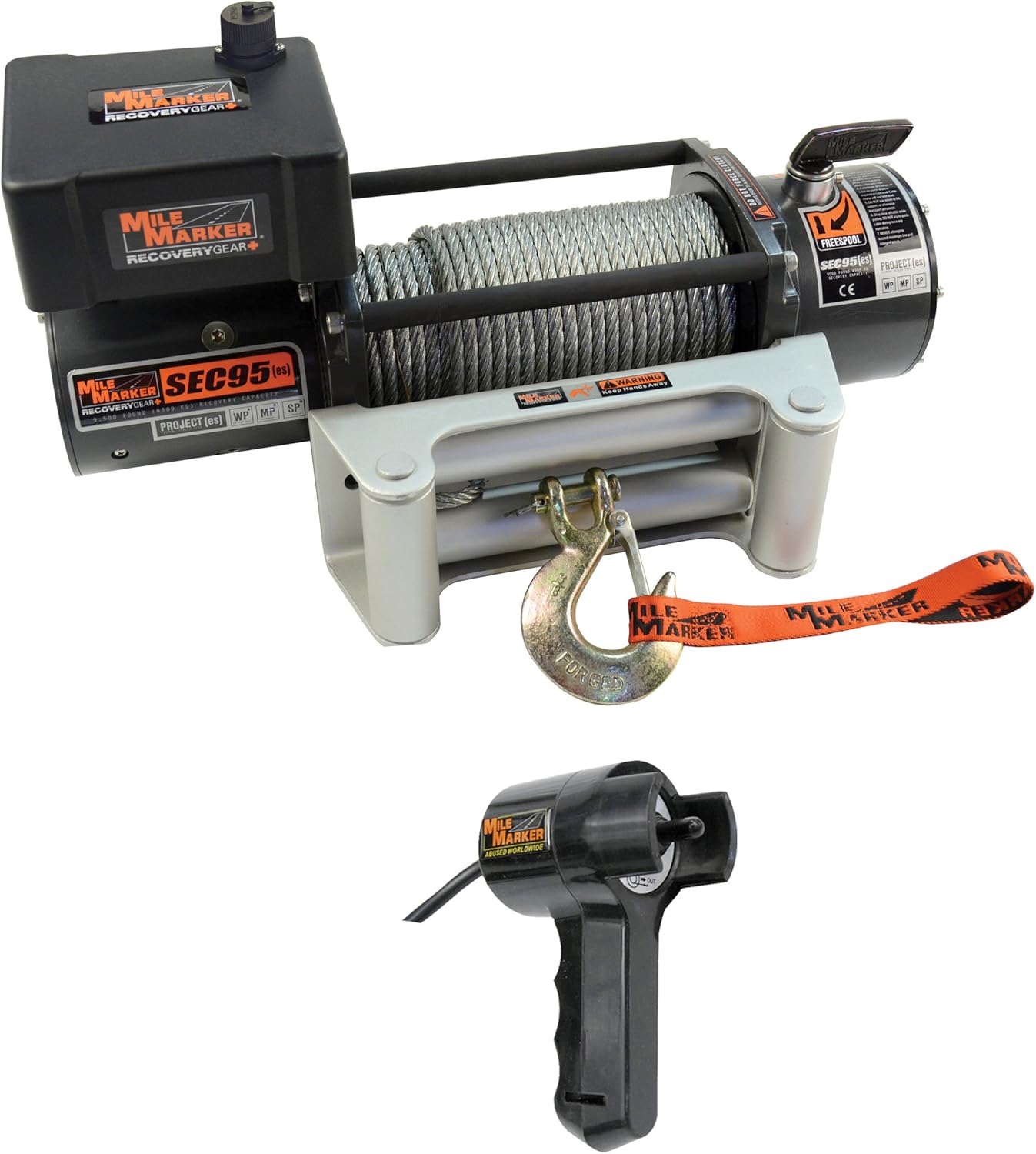 Mile Marker 76-50246BW SEC9.5(ES) Truck/Jeep/SUV Element Sealed Electric Winch - 9,500 lb. Capacity, 1 Pack, Steel Cable