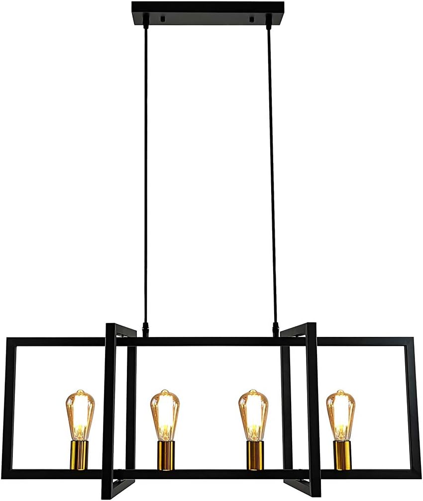 LMSOD 4-Light Kitchen Island Pendant Light Modern Chandelier Industrial Ceiling Lighting Fixture Matte Black with Antique Brass Finish