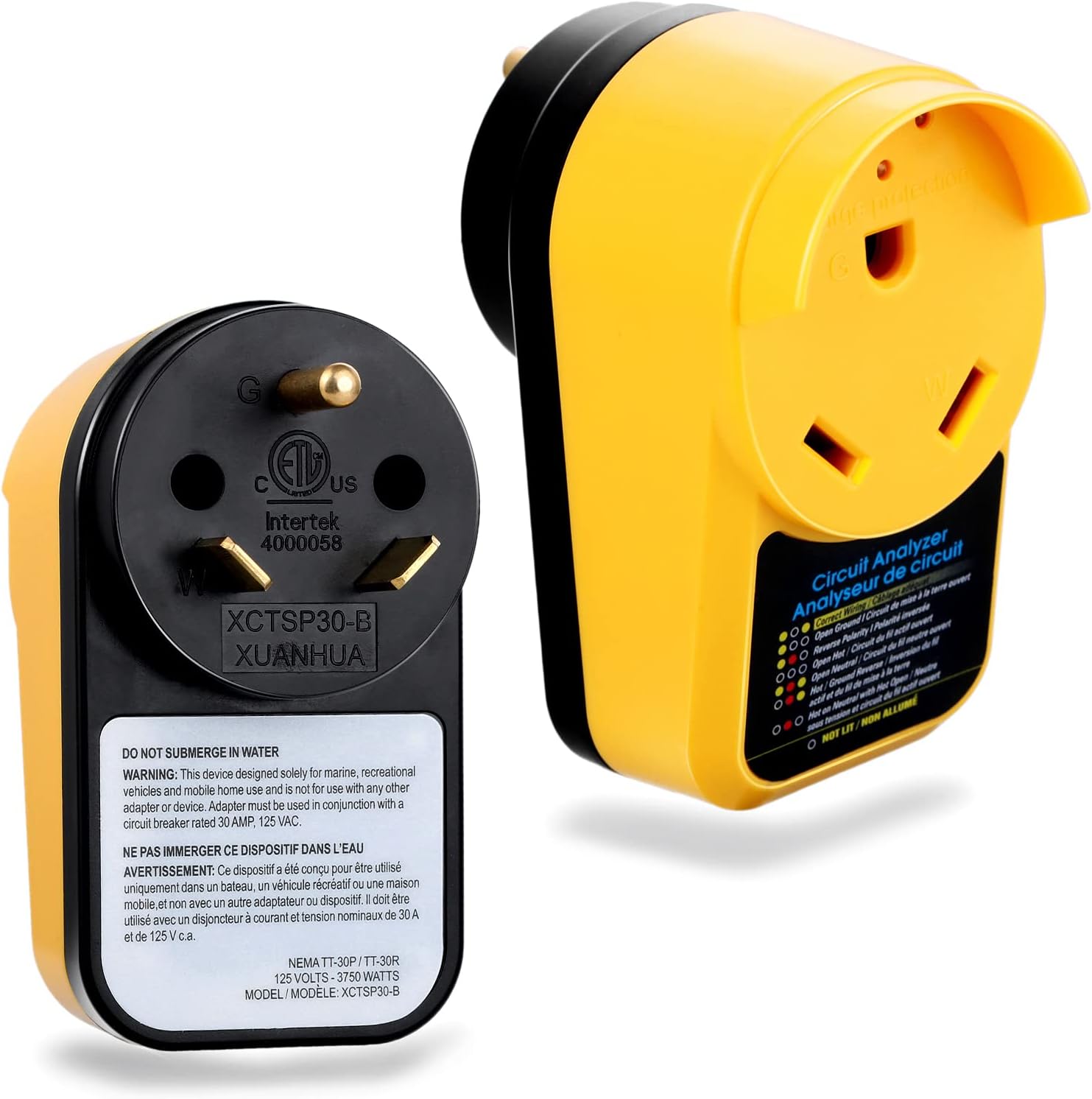 RV Surge Protector 30 Amp Adapter with LED Indicator Light, Circuit Analyzer Portable for RV Trailer Camper, 30 Amp Male to 30 Amp Female Ideal Camper Accessories for Travel Trailers (Yellow)