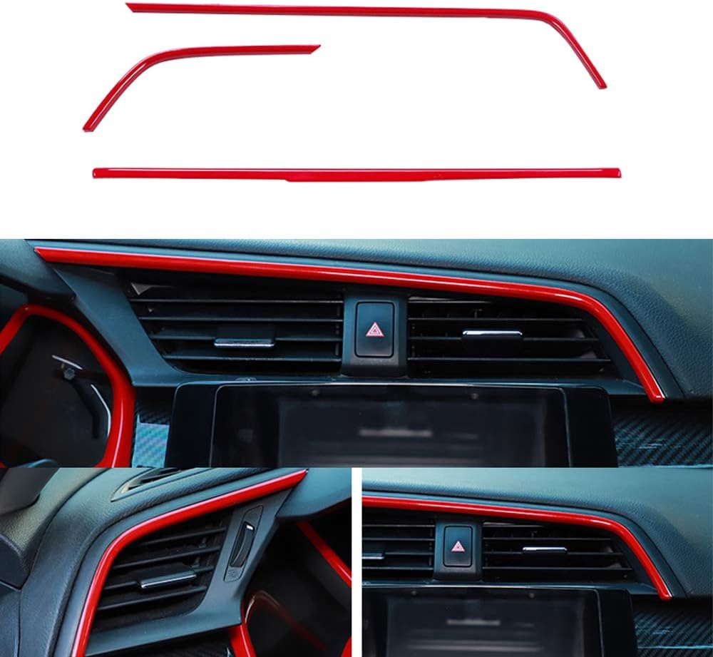 BOYUER 3PCS Fit Civic RED Accessories Center Consoles Panel Stickers Cover Dashboard Trims Strips Inner Decals for 10th Gen Honda Civic 2020 2019 2018 2017 2016