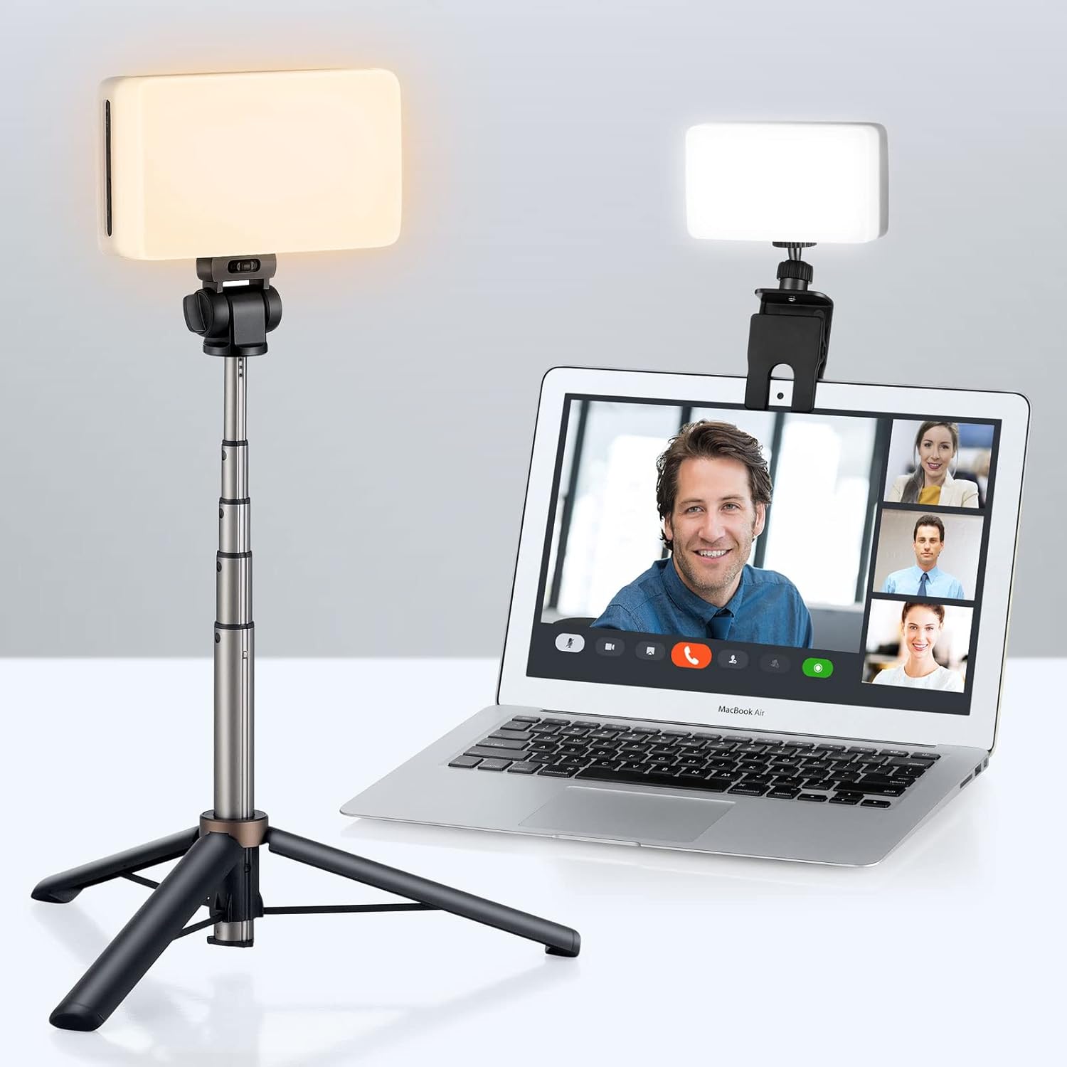 Video Conference Lighting Kit,Webcam Lighting Tripod Live Streaming,Video Light Conferencing,Remote Meetings,Zoom Lighting for Laptop,DSLR Camera,Soft Light Cover 5000 Amh Battery Pack of 2