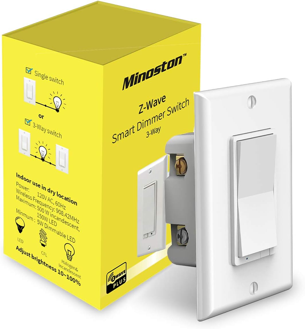 Minoston Z-Wave On/Off Switch Smart Light Switch in-Wall Paddle, Support 3-Way Installation, Work with Smartthings & Wink, Signal Repeater, Required Z-Wave Hub, FCC & ETL Listed (MS10Z) Pack of 2