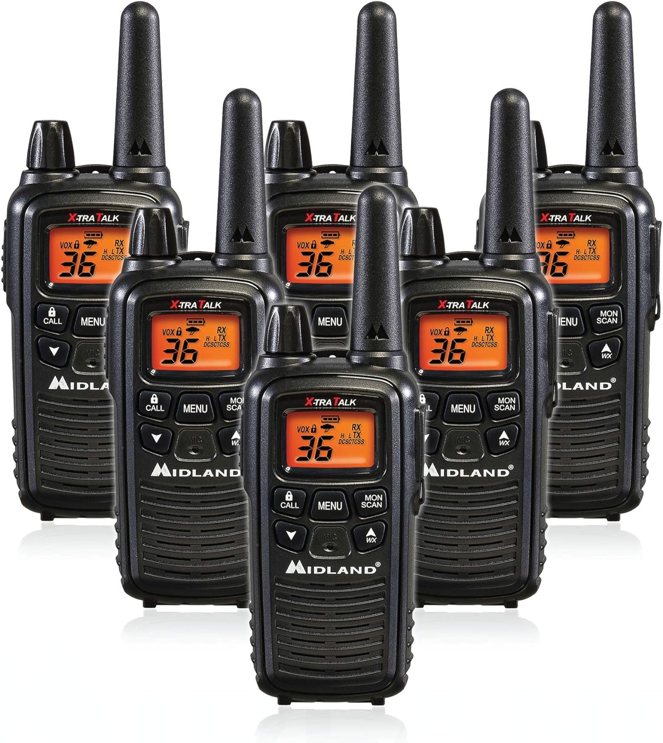 Midland LXT600VP3 36 Channel FRS Two-Way Radio - Up to 30 Mile Range Walkie Talkie - Black (Pack of 6)