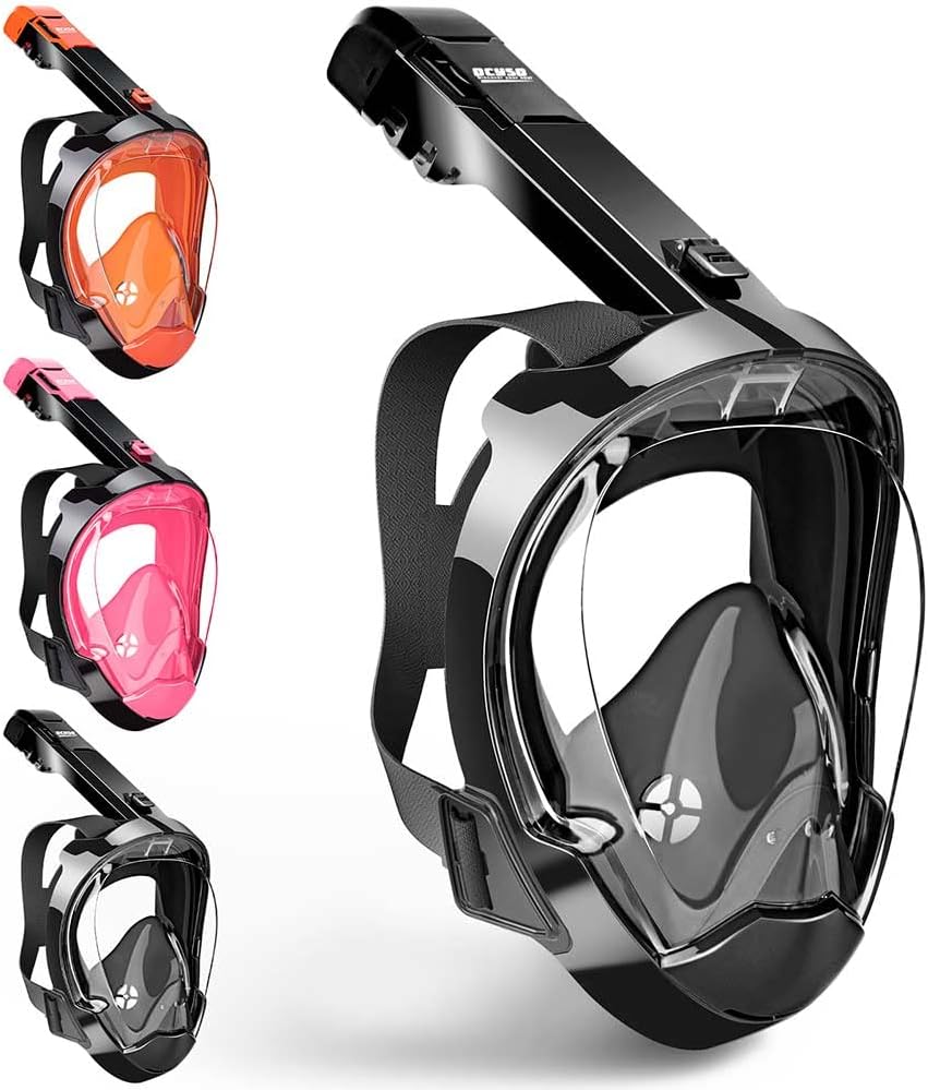 DCYSO Panoramic Snorkle Masks Full face, Snorkeling Full face Swim mask, Full face Swimming mask, Snorkeling Gear for Adults, Diving mask Adult, Underwater Scuba face mask, Snorkel Equipment Pack of 2