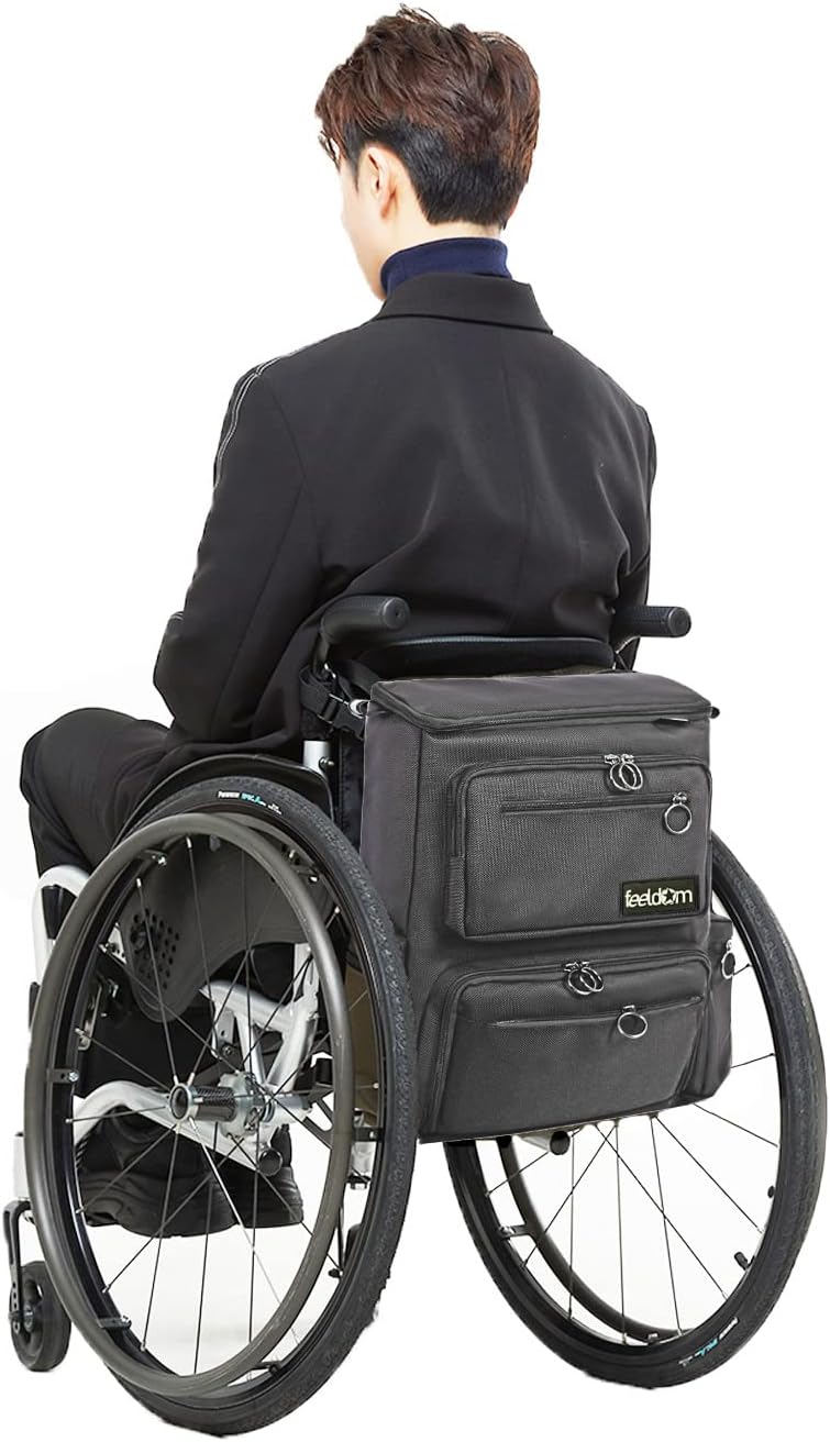 FEELDOM Wheelchair Bag, Fits Scooter - MAX Medium, Charcoal Gray - Water Resistant, Extra Storage Space, Durable, Premium Quality, Mobility Gear, Modern Chic Design, EZ Access