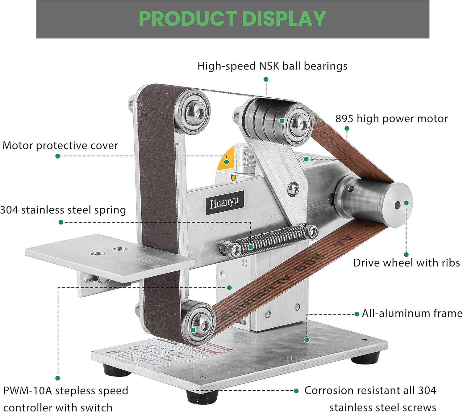 Huanyu Mini Belt Sander 360W Electric Polishing Grinding Belt Machine 1.2