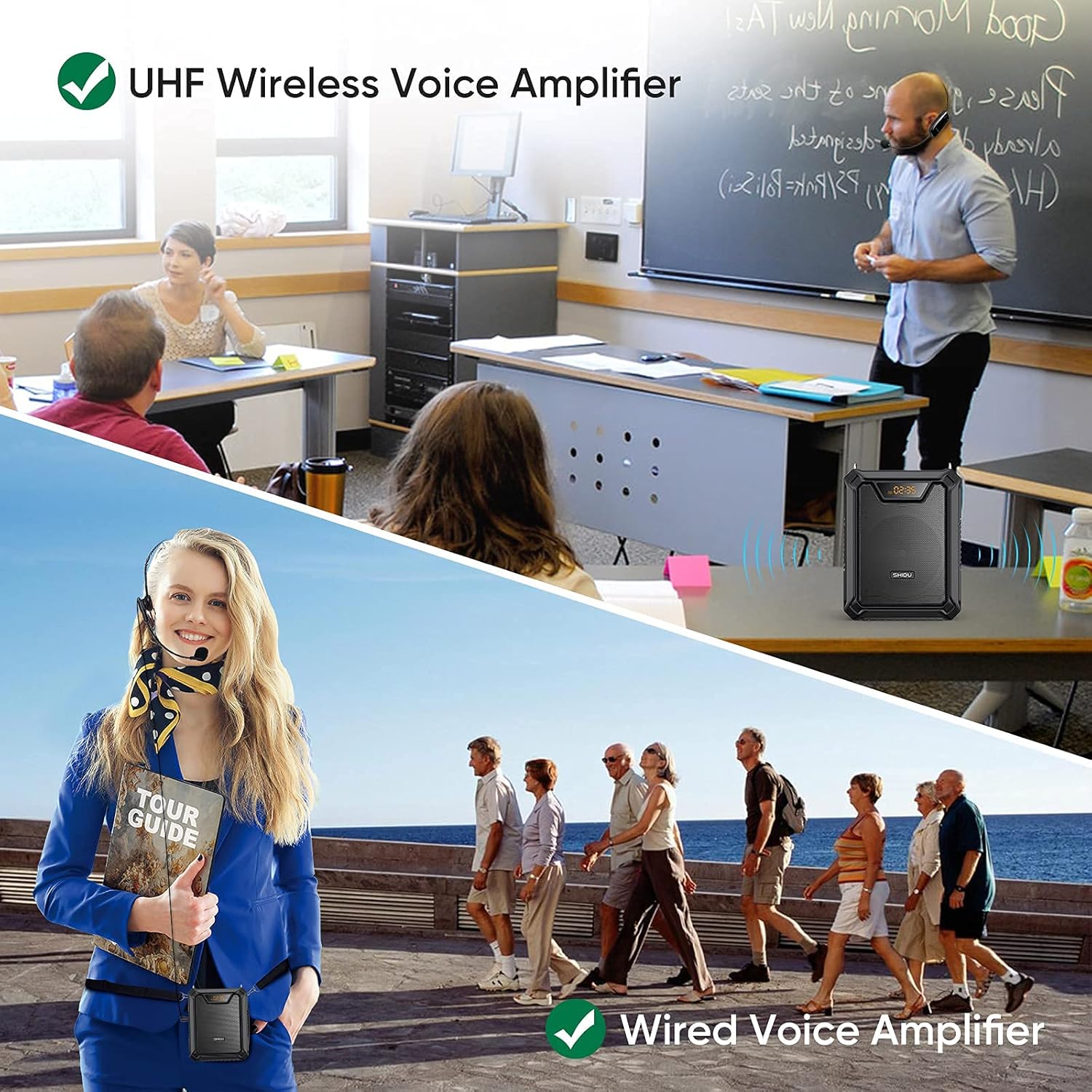 Wireless Voice Amplifier,SHIDU Waterproof Voice Loudspeaker 30W,IPX6 Waterproof Voice Speaker Microphone Headset for Teacher