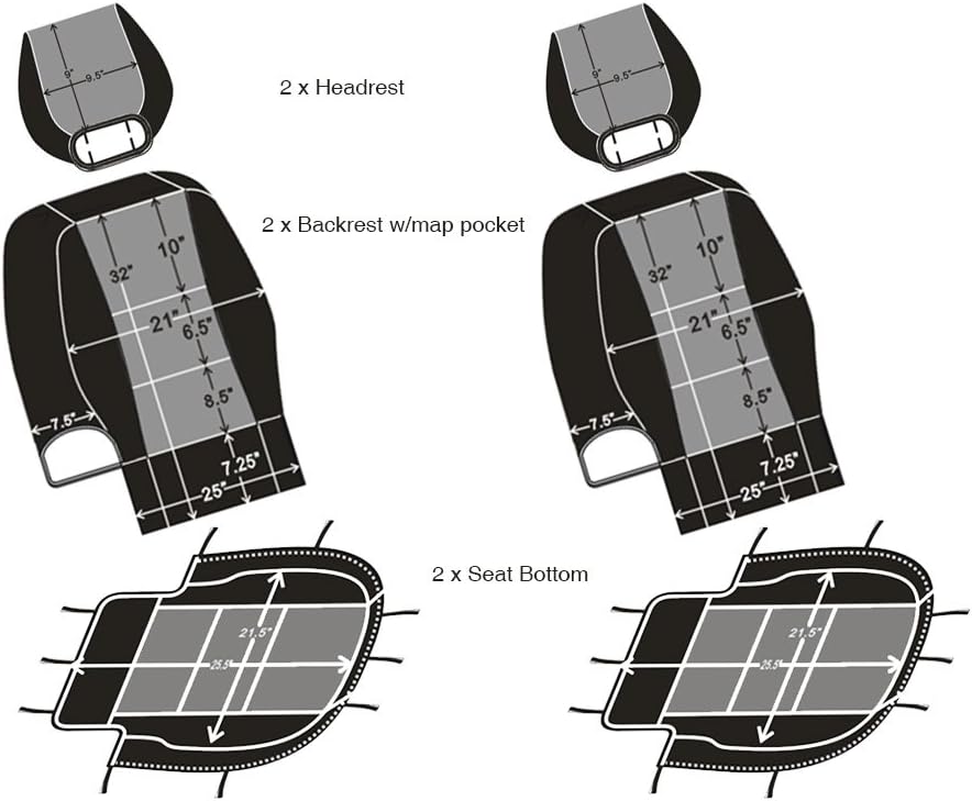 CarsCover Custom Fit 2009-2016 Dodge Ram 1500 2500 3500 Pickup Truck Neoprene Car Front Seat Covers Gray & Black Sides Driver & Passenger Cover