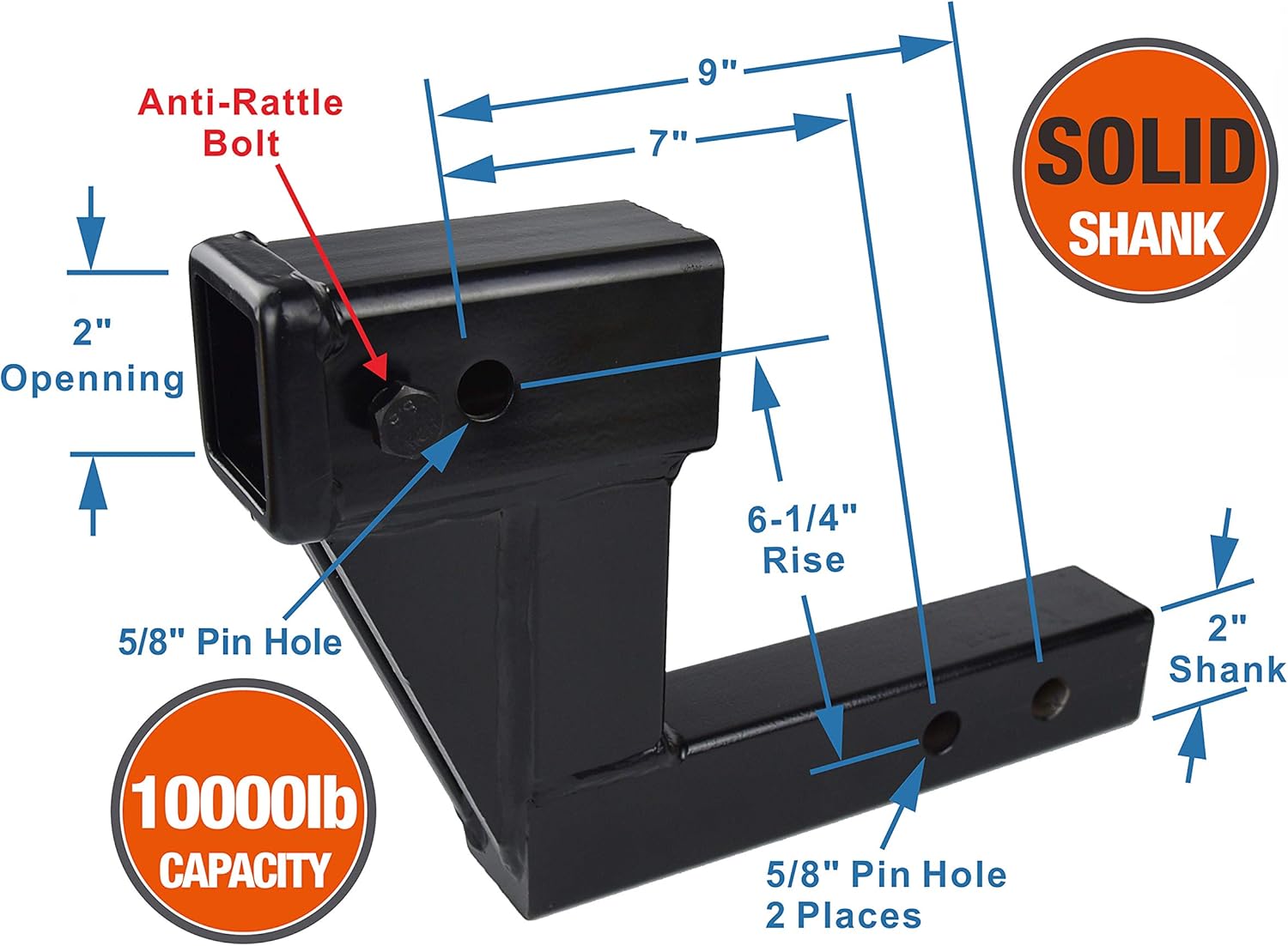 TOPTOW Trailer Hitch Extender Adapter with 6-inch Riser/Drop, 2