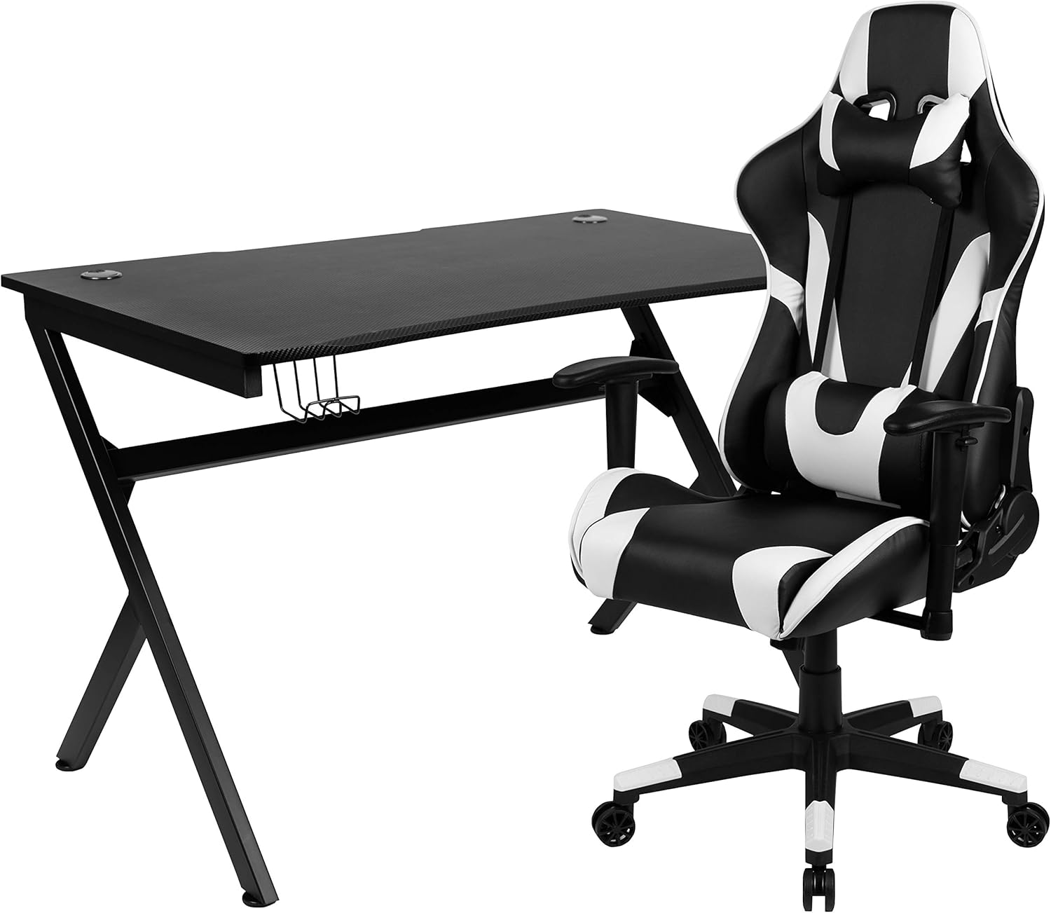 Flash Furniture Red Gaming Desk and Red/Black Reclining Gaming Chair Set with Cup Holder and Headphone Hook