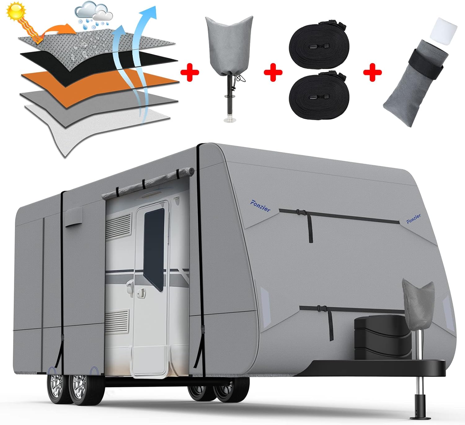 Fonzier 5 Layers Top Travel Trailer RV Cover Heavy Duty Camper Cover for 22'1