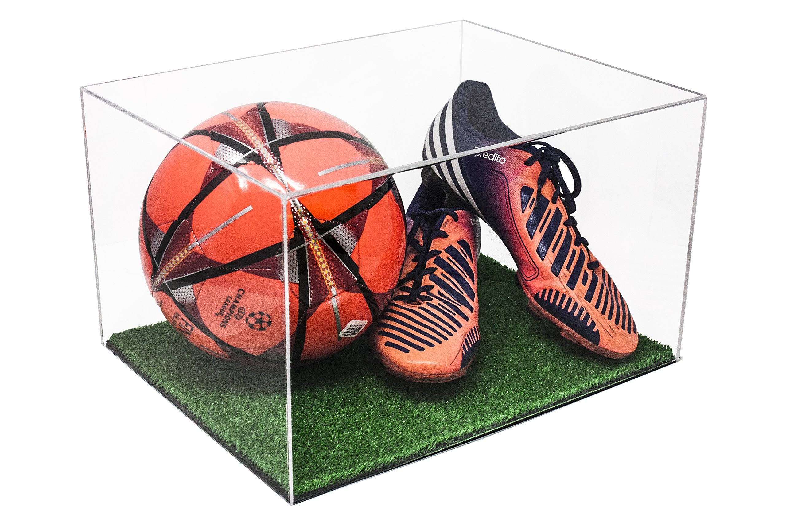 Versatile Deluxe Clear Acrylic Display Case - Large Rectangle Box with Turf Bottom 15.25 inch x 12 inch x 9 inch (a025-ctb)