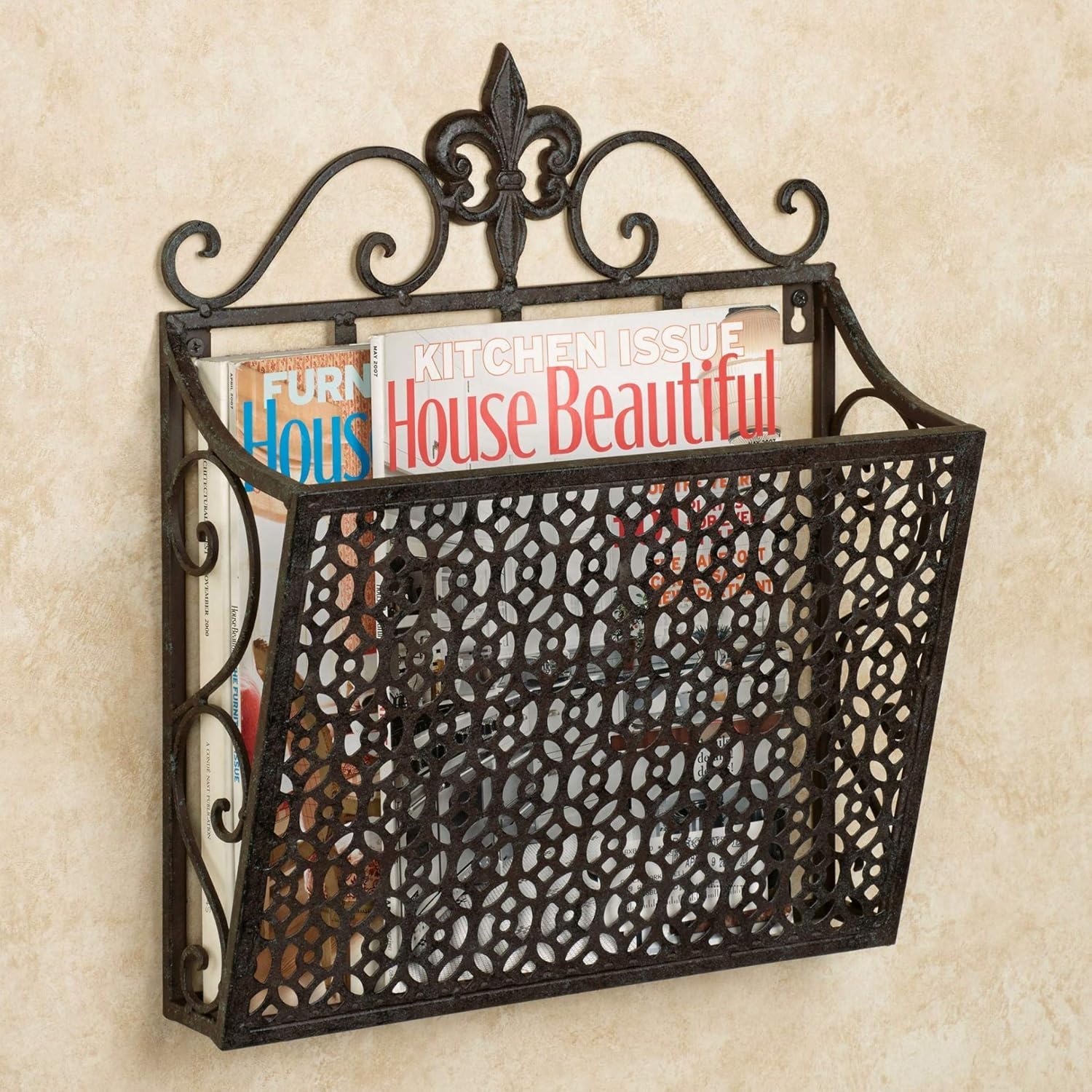 Touch of Class Fleur de Lis Wall Magazine Rack Espresso