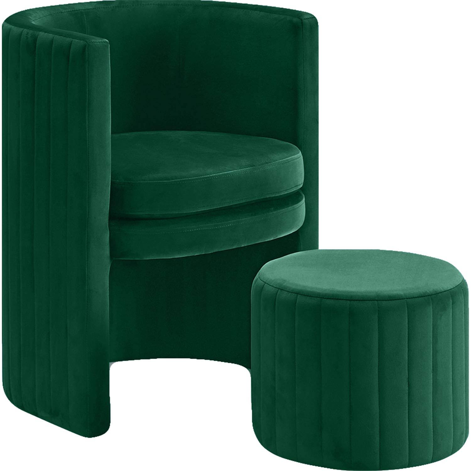 Meridian Furniture 555Green Selena Green Velvet Accent Chair u0026 Ottoman Set