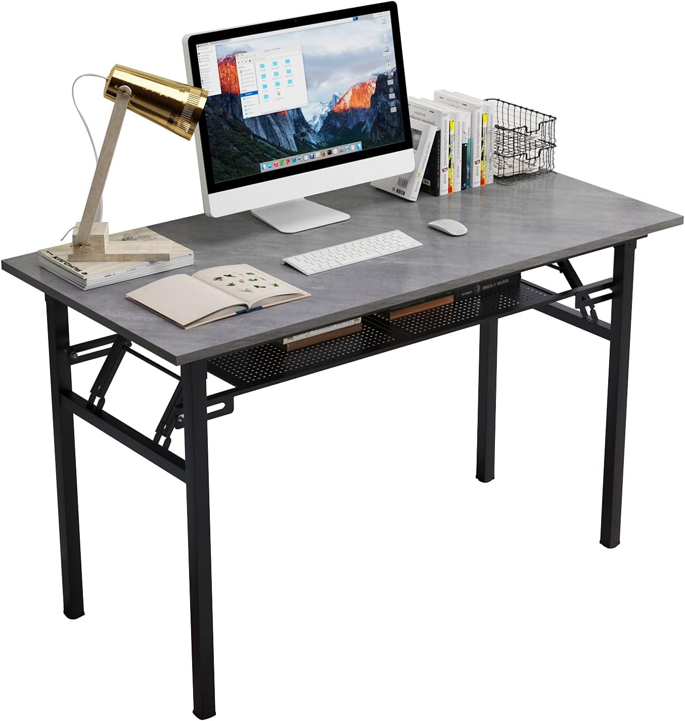 SogesHome 47.2 inches Folding Computer Desk Folding Table Computer Desk Portable Office Desk PC Desk Writing Table Small Table, No Need Assembly, Teak& White, NSDUS-AC7BW-120