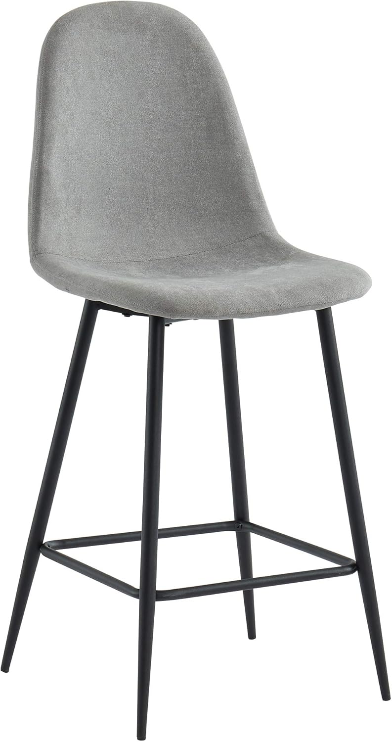 Whi Set of 2 Mid-Century Fabric & Metal 26'' Counter Stool in Grey & Black Leg