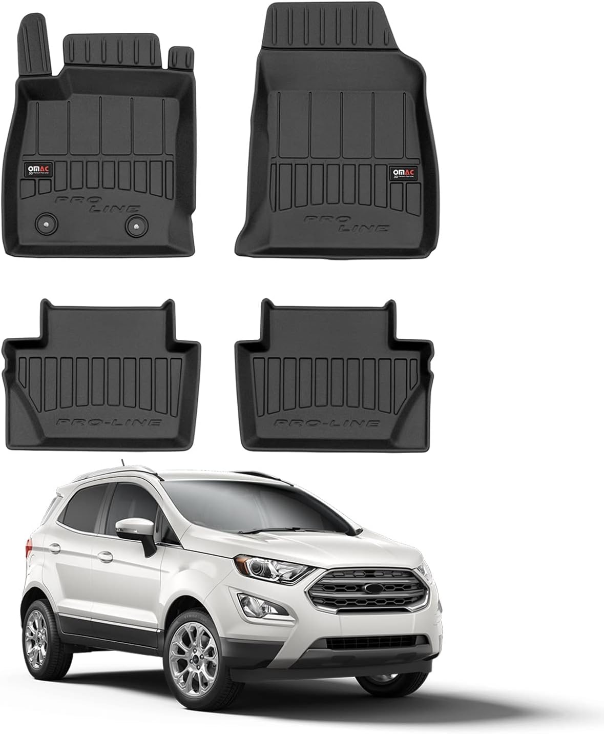 OMAC for Ford Ecosport 2018-2022 | Premium Floor Mat Set Black | All Weather Performance Rubber 3D Moldeded Kit